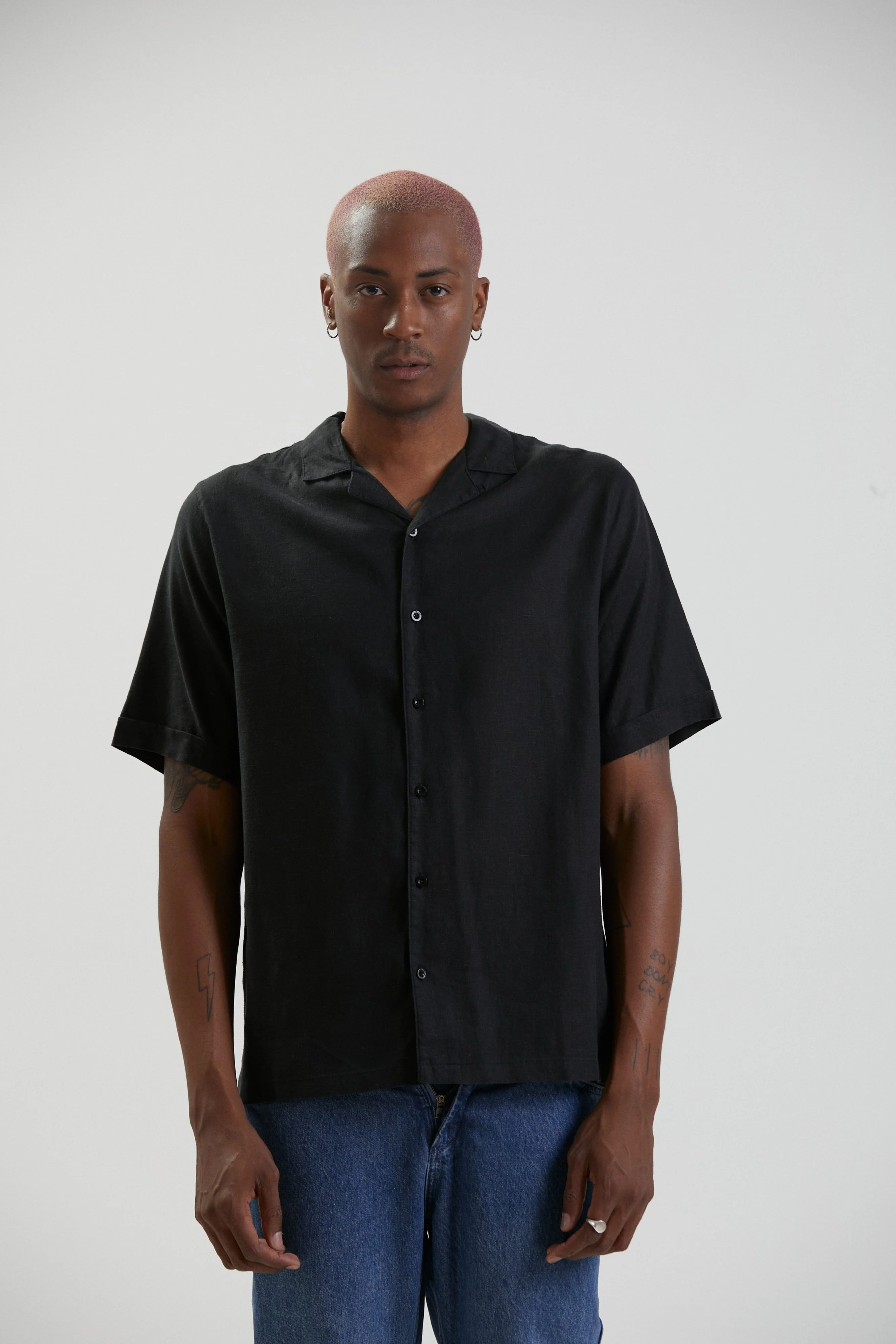 AFENDS Mens Daily - Cuban Short Sleeve Shirt - Black - Image 12