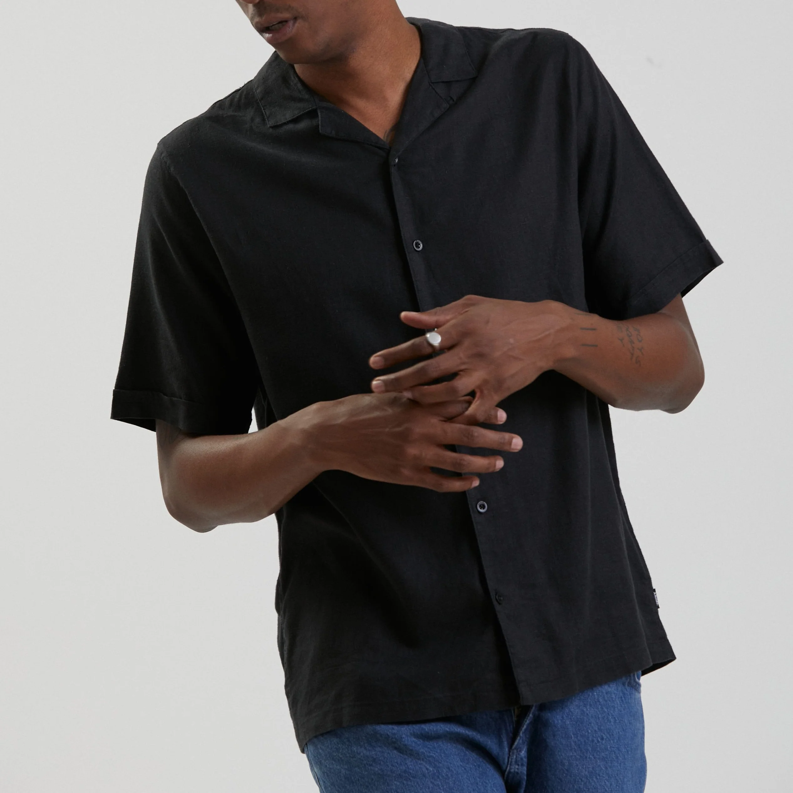 AFENDS Mens Daily - Cuban Short Sleeve Shirt - Black - Image 3