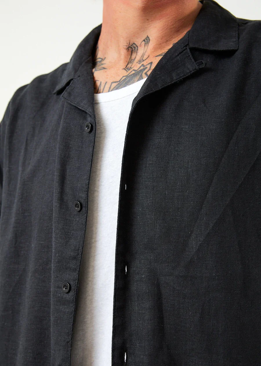 AFENDS Mens Daily - Cuban Short Sleeve Shirt - Black - Image 8
