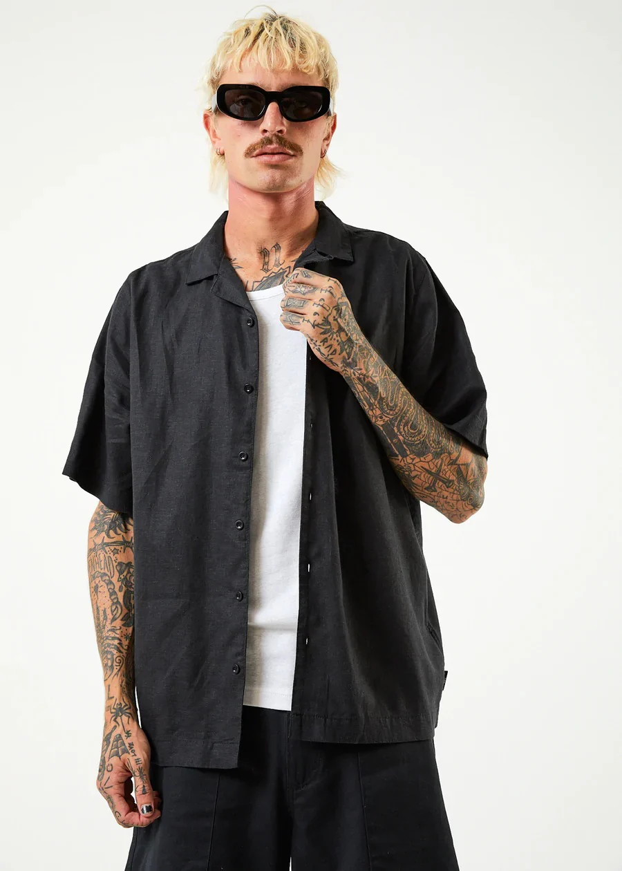 AFENDS Mens Daily - Cuban Short Sleeve Shirt - Black - Image 9