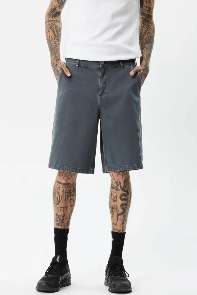AFENDS Mens Disorder - Organic Denim Carpenter Shorts - Slate - Image 3