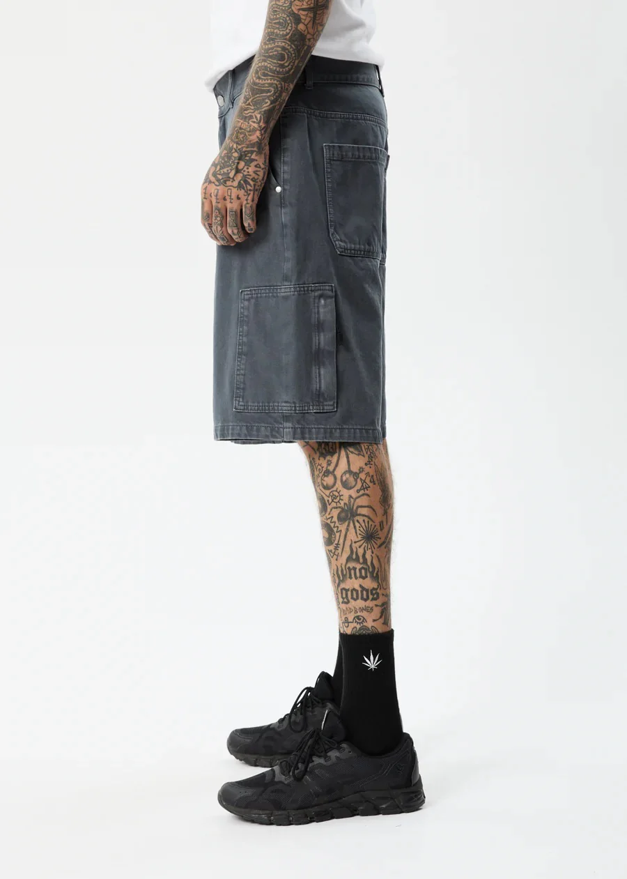 AFENDS Mens Disorder - Organic Denim Carpenter Shorts - Slate - Image 5
