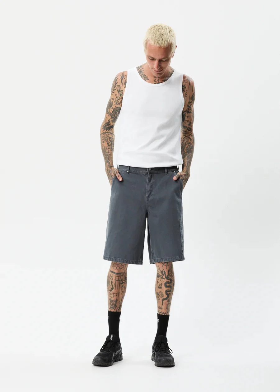 AFENDS Mens Disorder - Organic Denim Carpenter Shorts - Slate - Image 6