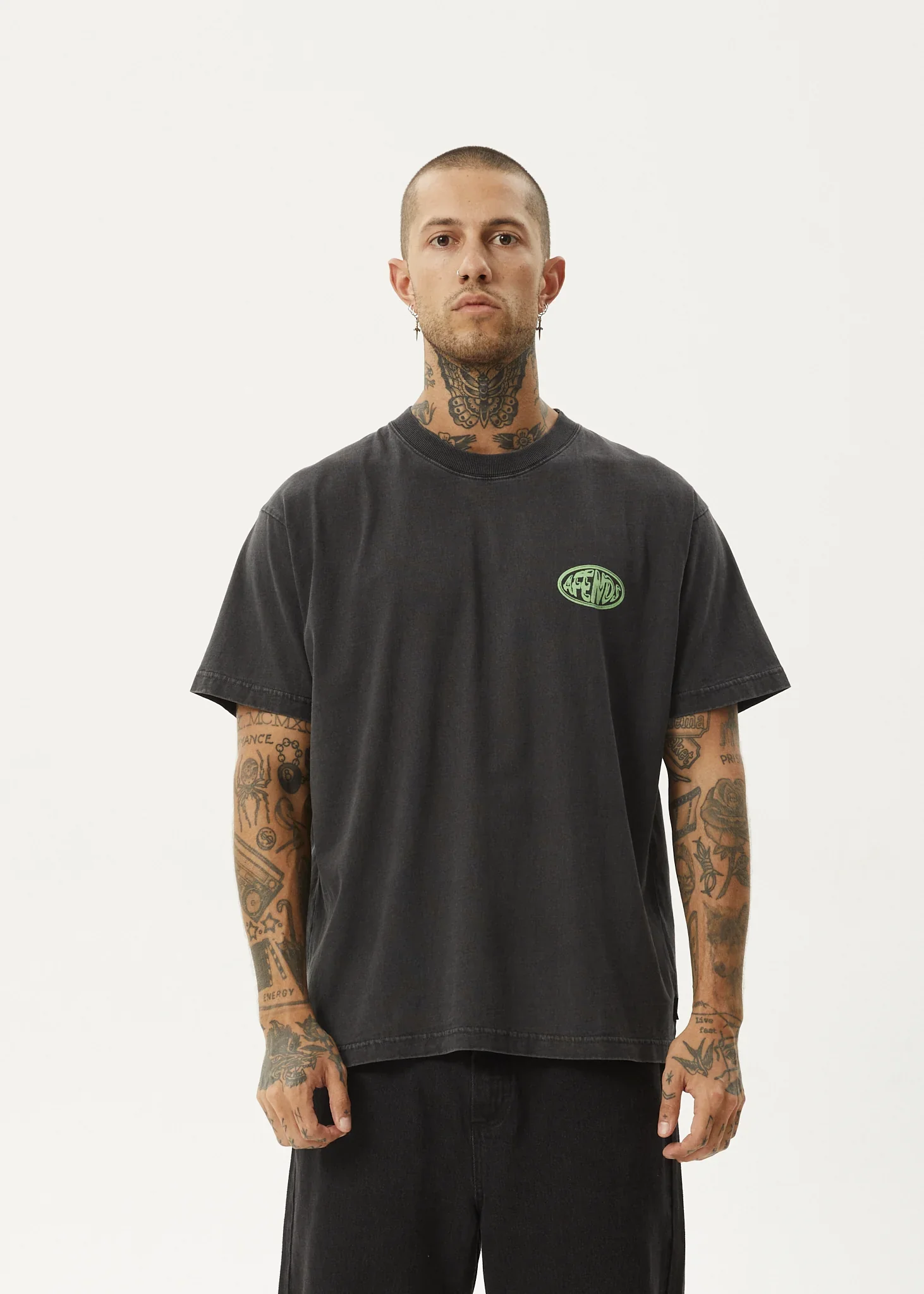 AFENDS Mens Frogga - Heavy Boxy Fit Tee - Stone Black - Image 4