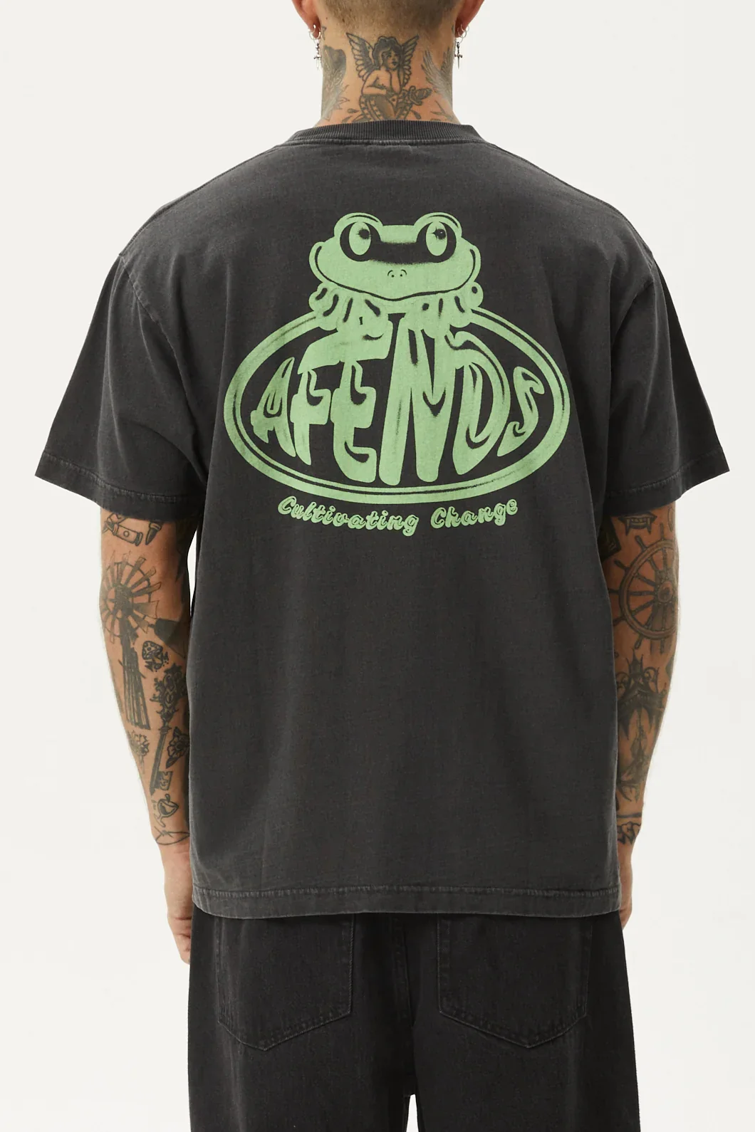 AFENDS Mens Frogga - Heavy Boxy Fit Tee - Stone Black - Image 7
