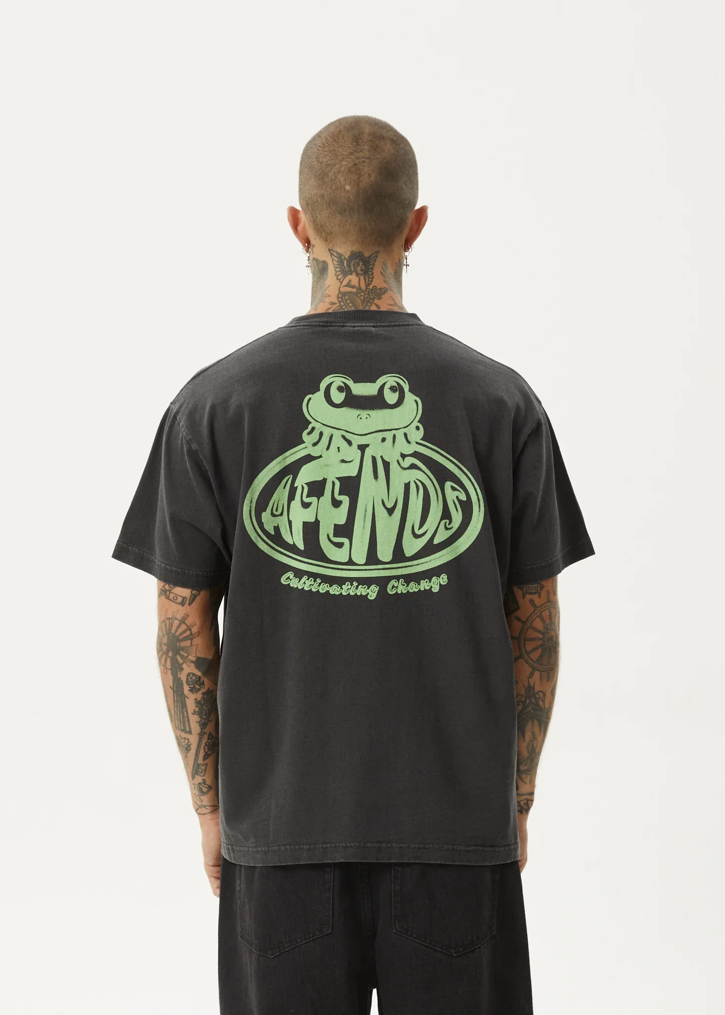 AFENDS Mens Frogga - Heavy Boxy Fit Tee - Stone Black - Image 8