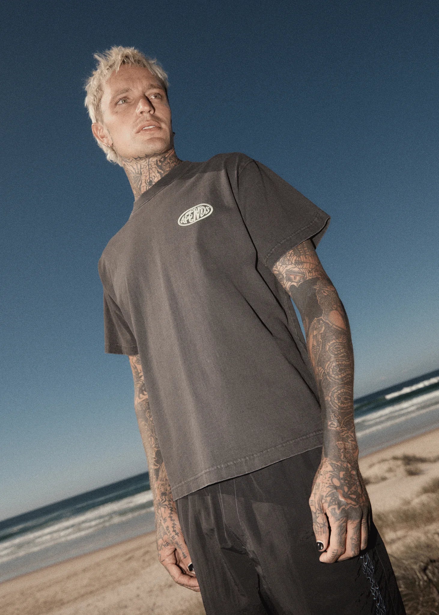 AFENDS Mens Frogga - Heavy Boxy Fit Tee - Stone Black - Image 9
