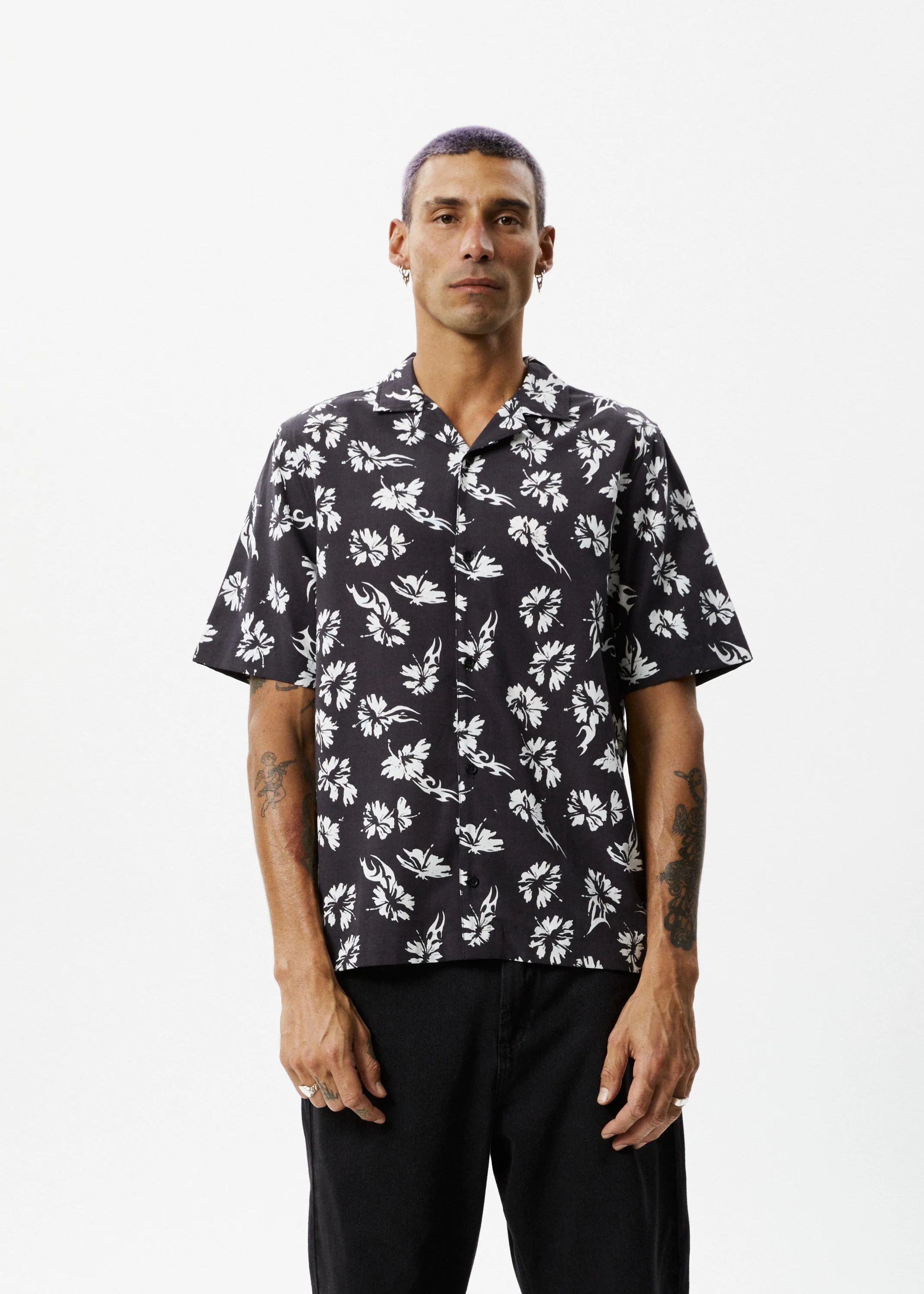 AFENDS Mens Hibiscus - Cuban Shirt - Black - Image 2