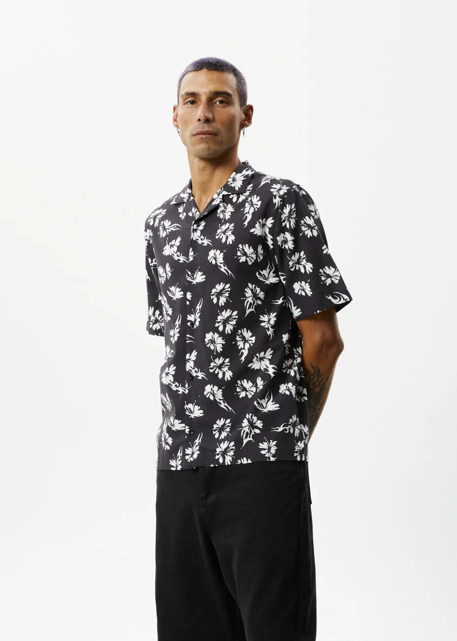 AFENDS Mens Hibiscus - Cuban Shirt - Black - Image 7