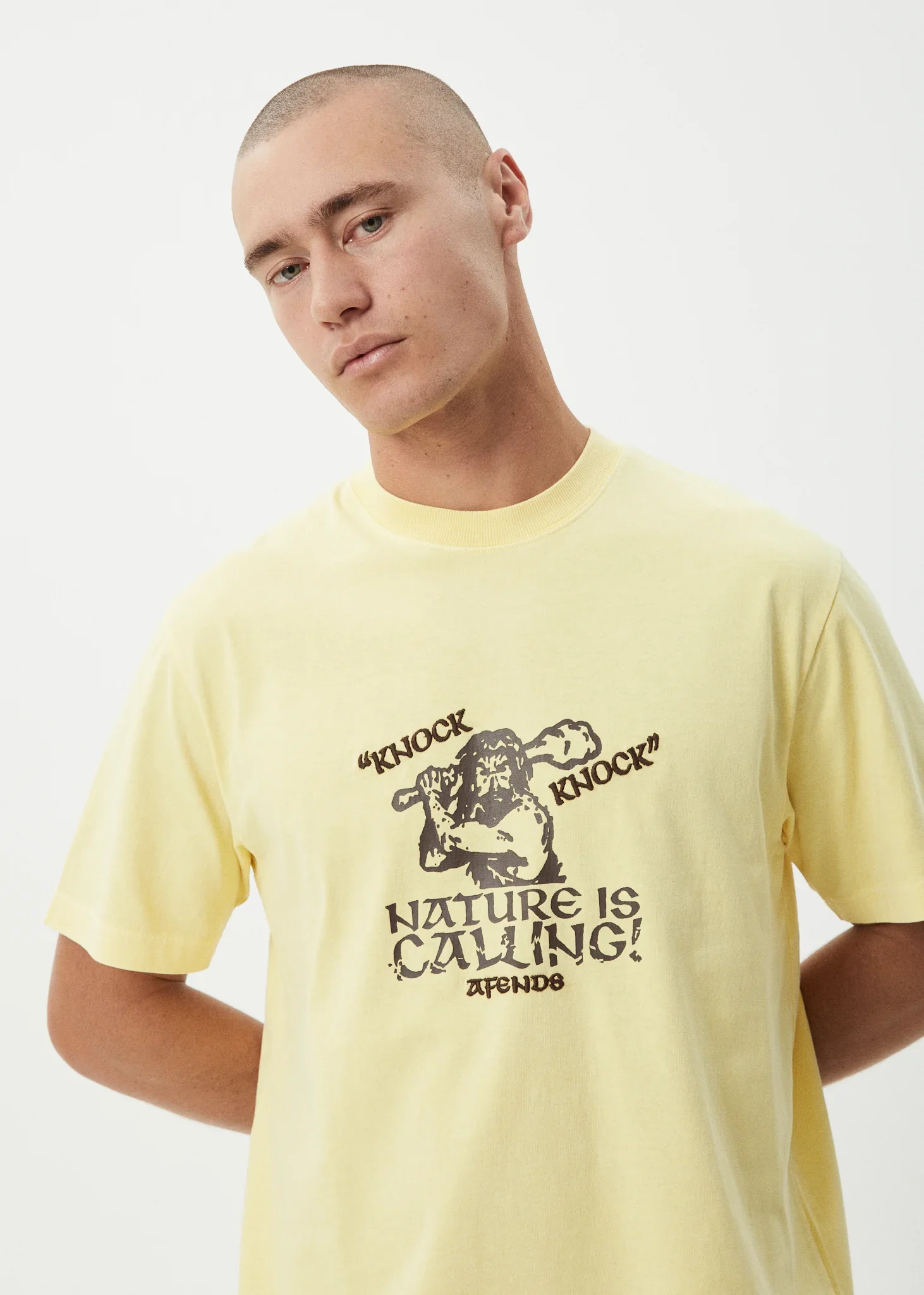 AFENDS Mens Knock Knock - Retro Tee - Washed Lemon - Image 6