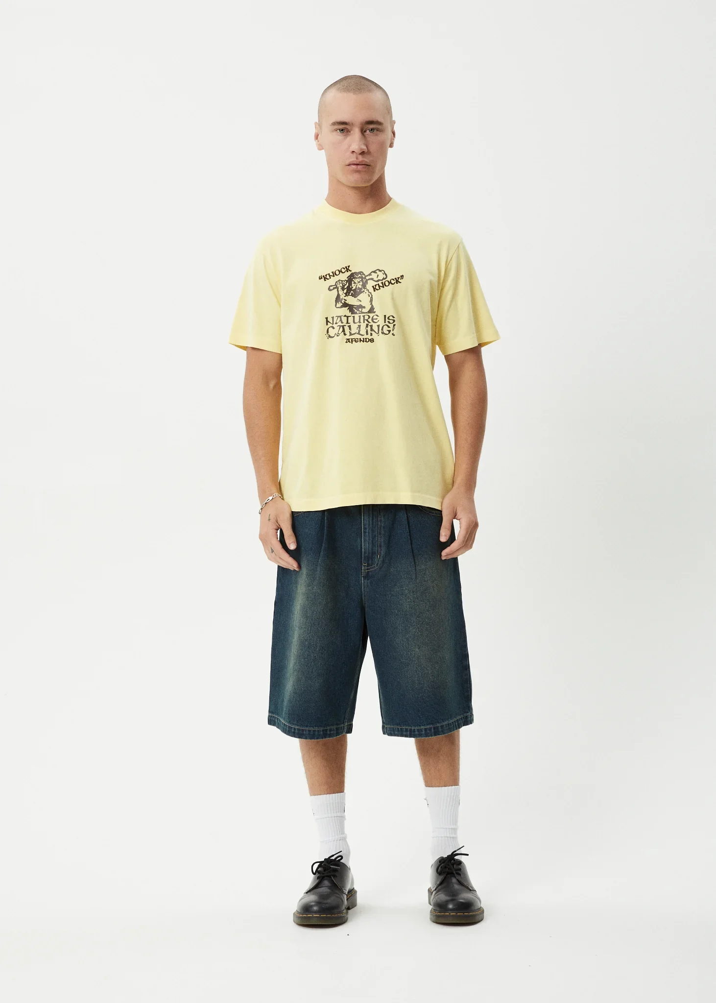 AFENDS Mens Knock Knock - Retro Tee - Washed Lemon - Image 7