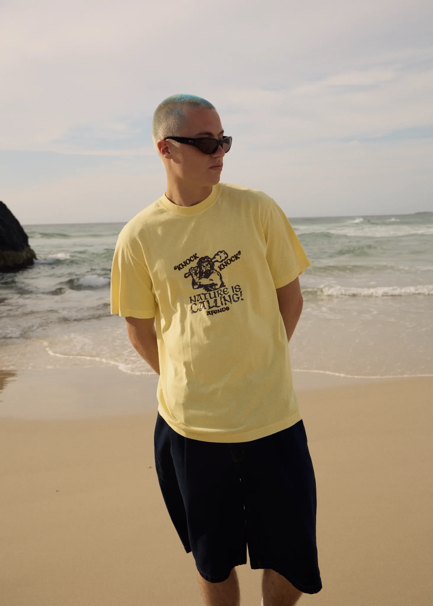 AFENDS Mens Knock Knock - Retro Tee - Washed Lemon - Image 9