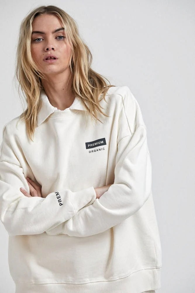 AFENDS MENS Maximum - Unisex Organic Crew Neck Jumper - Off White - Image 6