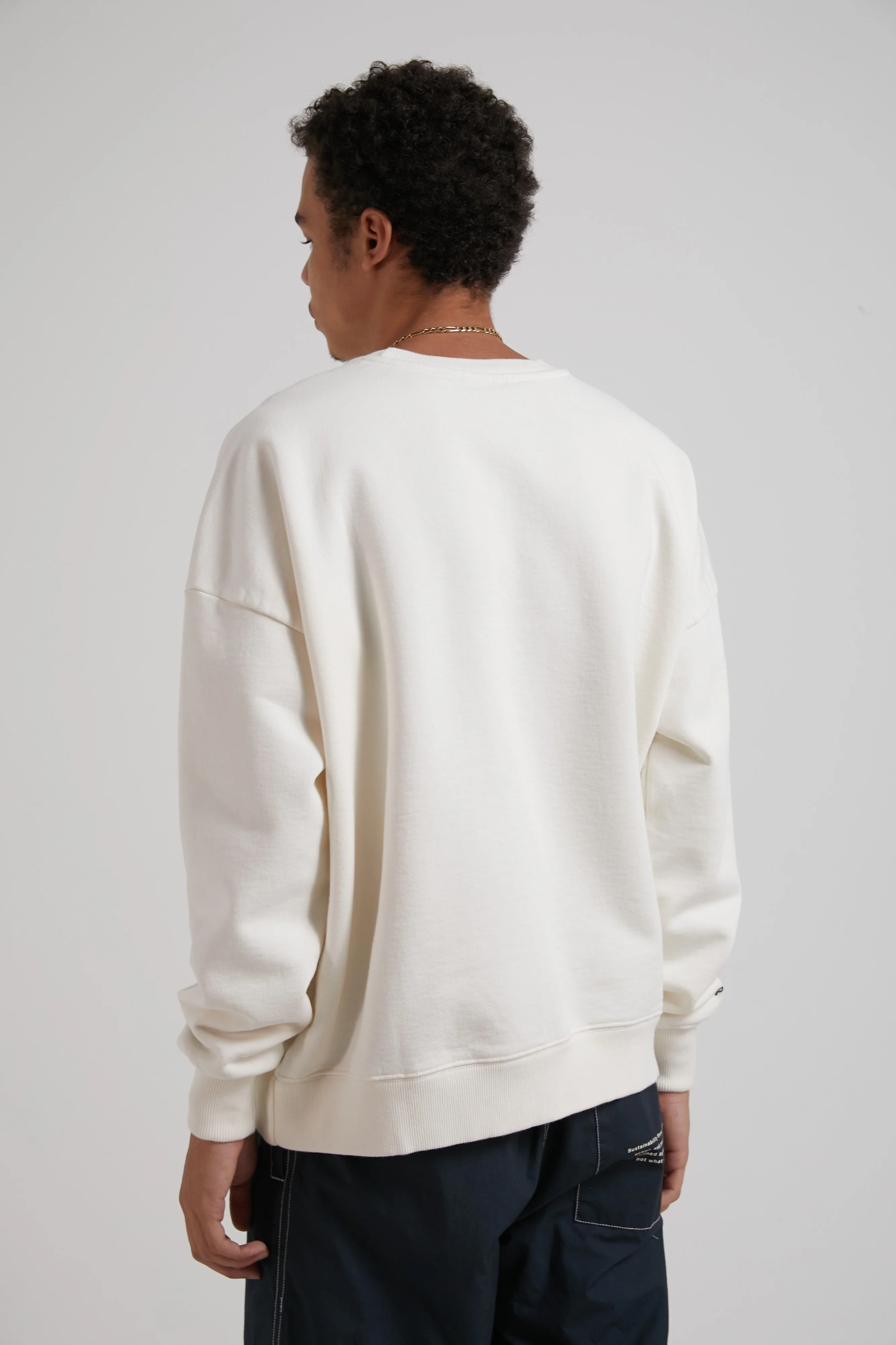 AFENDS MENS Maximum - Unisex Organic Crew Neck Jumper - Off White - Image 7