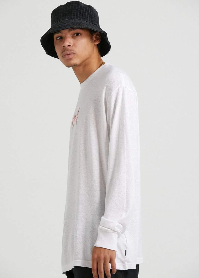 AFENDS MENS Other Days - Hemp Retro Fit Long Sleeve T Shirt - White - Image 3