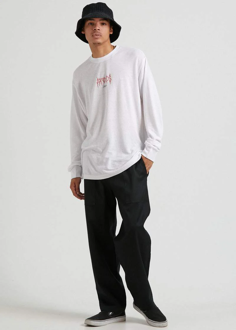 AFENDS MENS Other Days - Hemp Retro Fit Long Sleeve T Shirt - White - Image 4