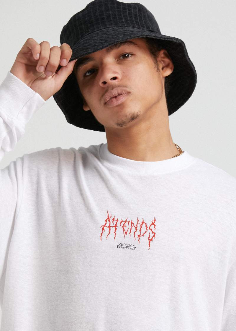 AFENDS MENS Other Days - Hemp Retro Fit Long Sleeve T Shirt - White - Image 5