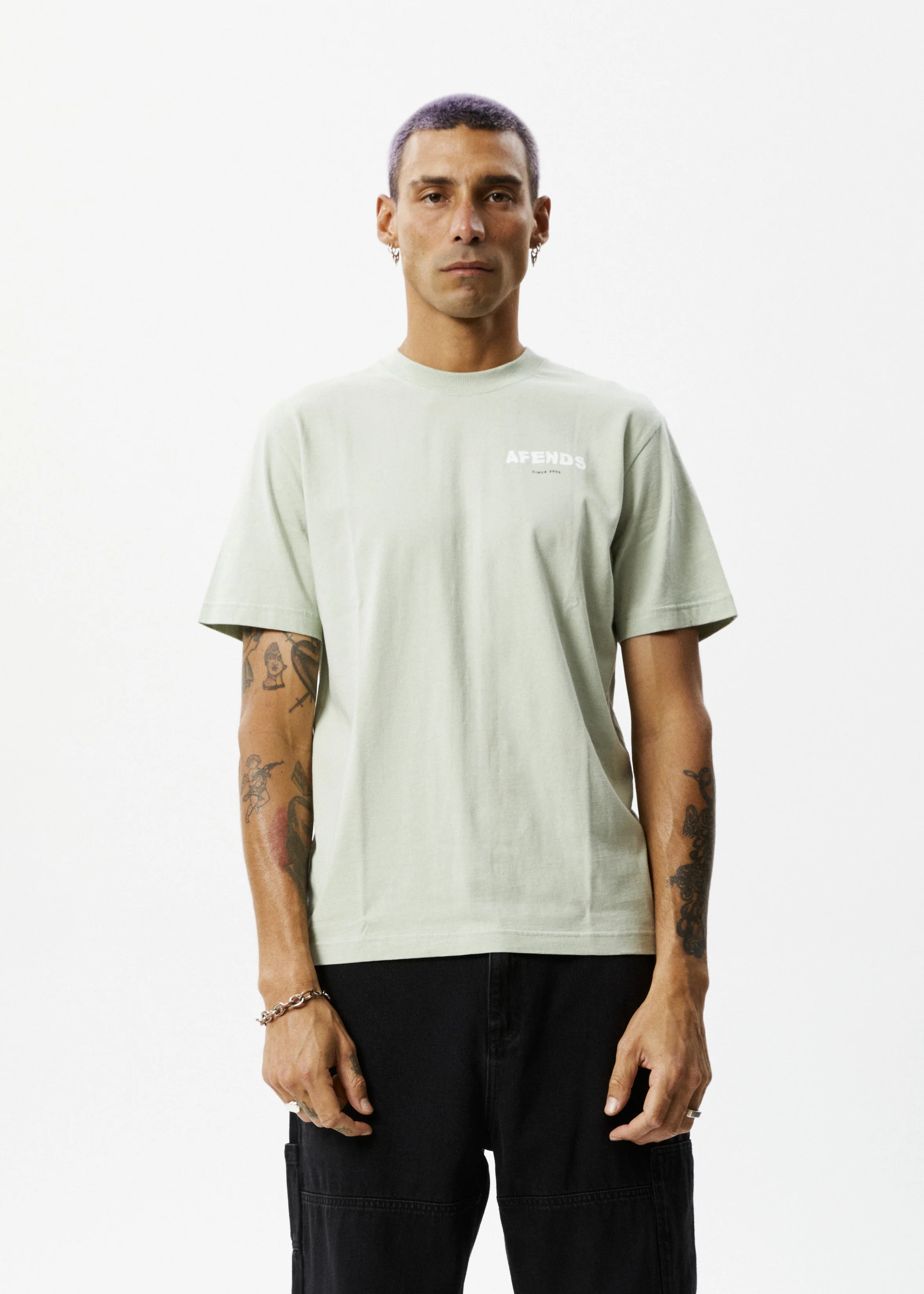 AFENDS Mens Questions - Graphic Retro T- Shirt - Eucalyptus - Image 2