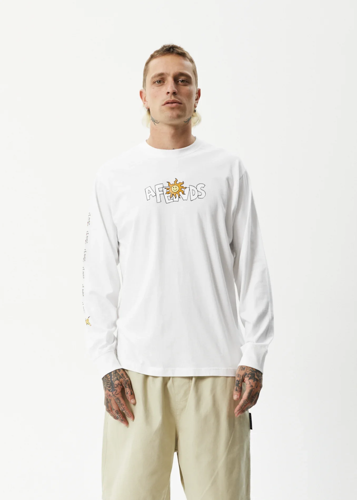 AFENDS Mens Sunshine Long Sleeve Graphic T- Shirt - White - Image 3