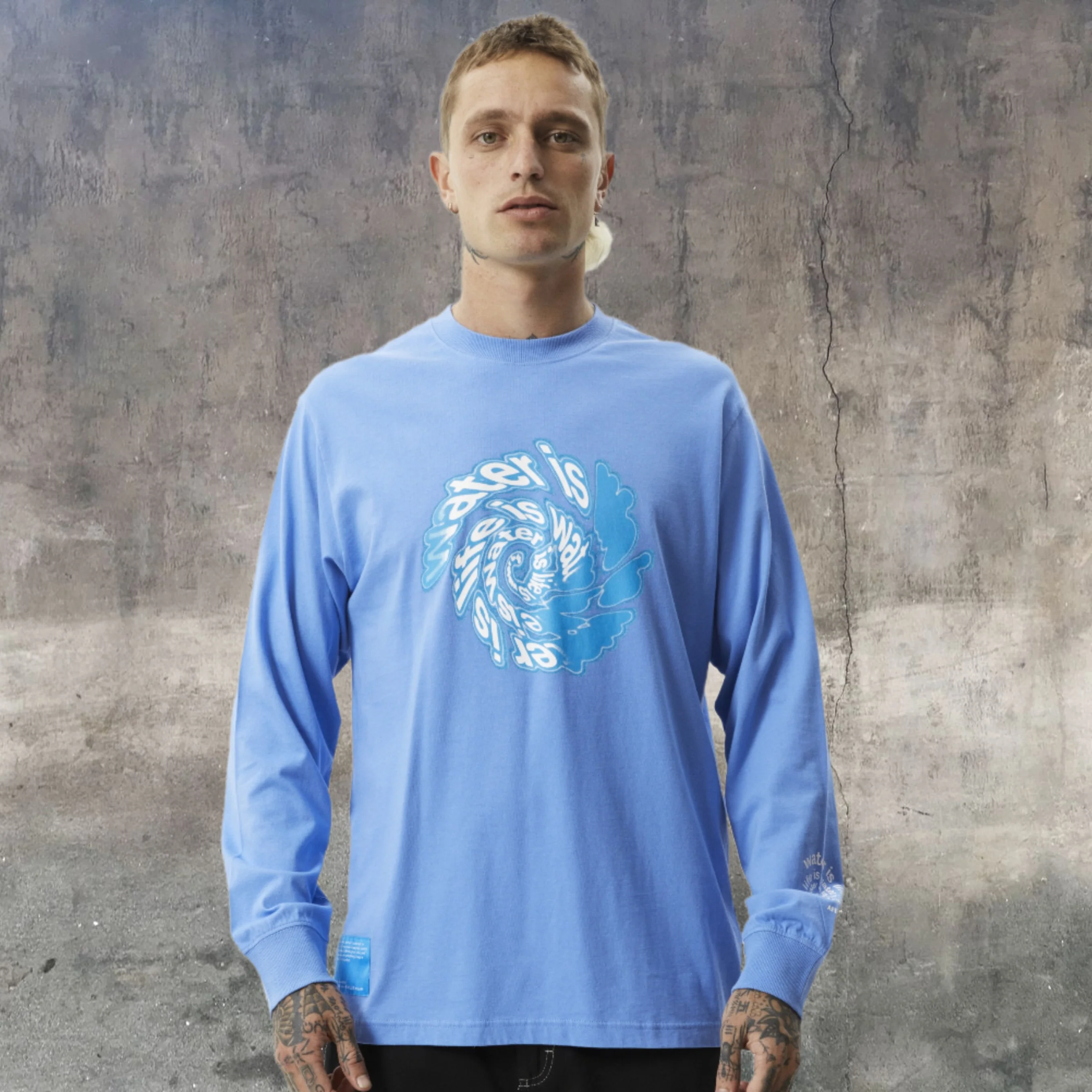 AFENDS Mens Water is Life Long Sleeve Graphic T- Shirt - Arctic Blue - Image 5