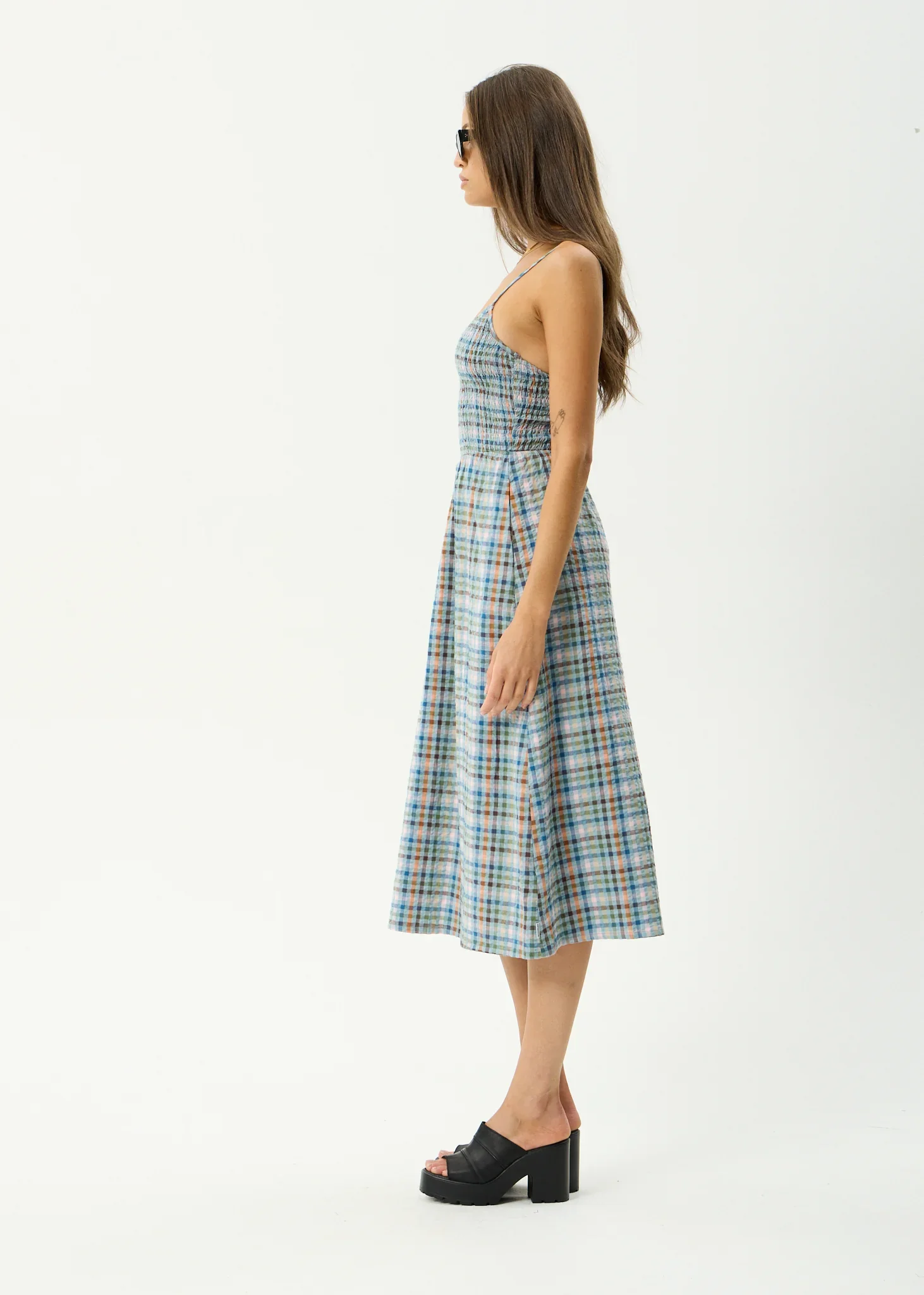 AFENDS Womens Amelie Check Seersucker Midi Dress in Multi - Image 4