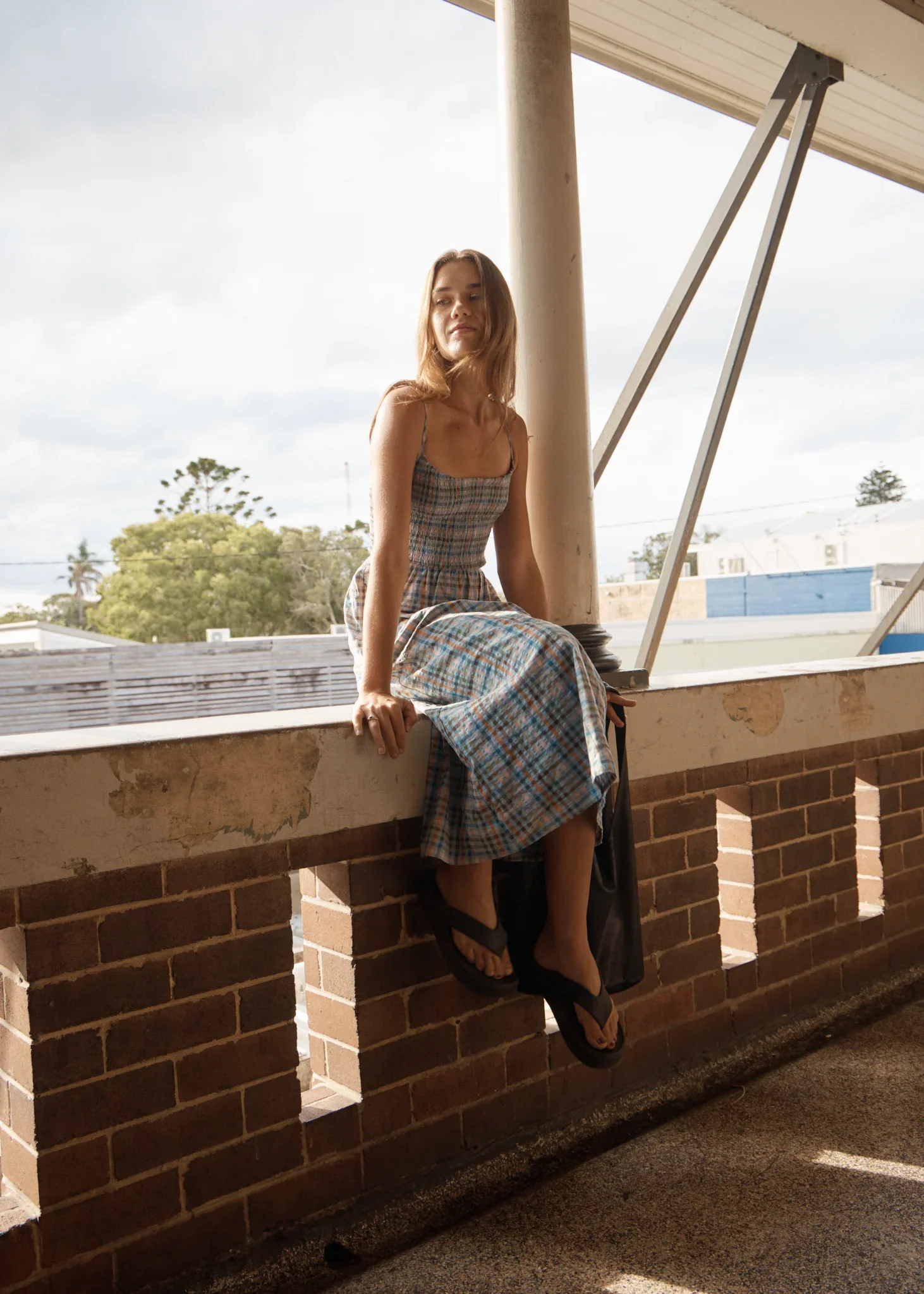 AFENDS Womens Amelie Check Seersucker Midi Dress in Multi - Image 7