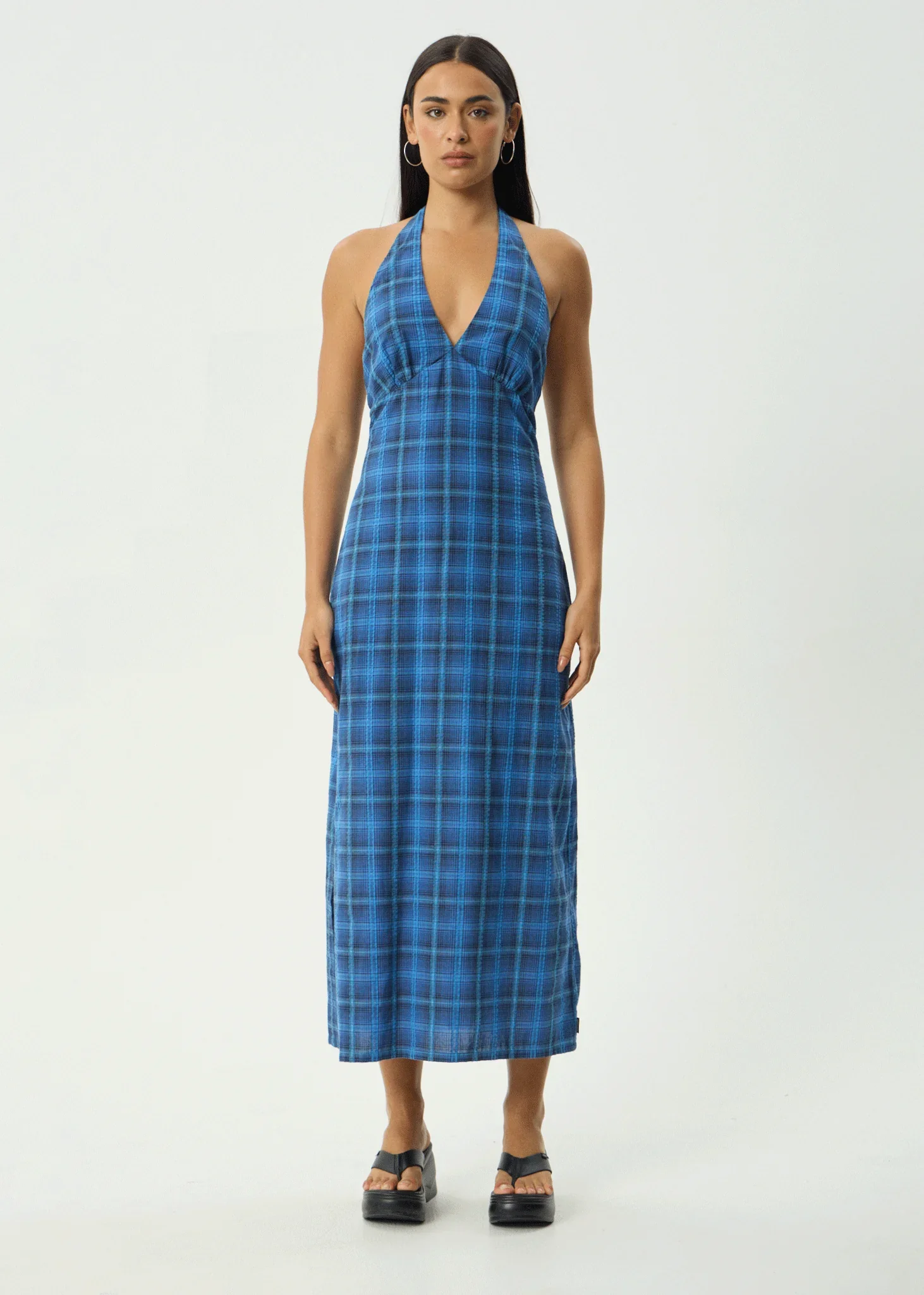 AFENDS Womens Camden - Seersucker Maxi Dress - Marina Check - Image 3
