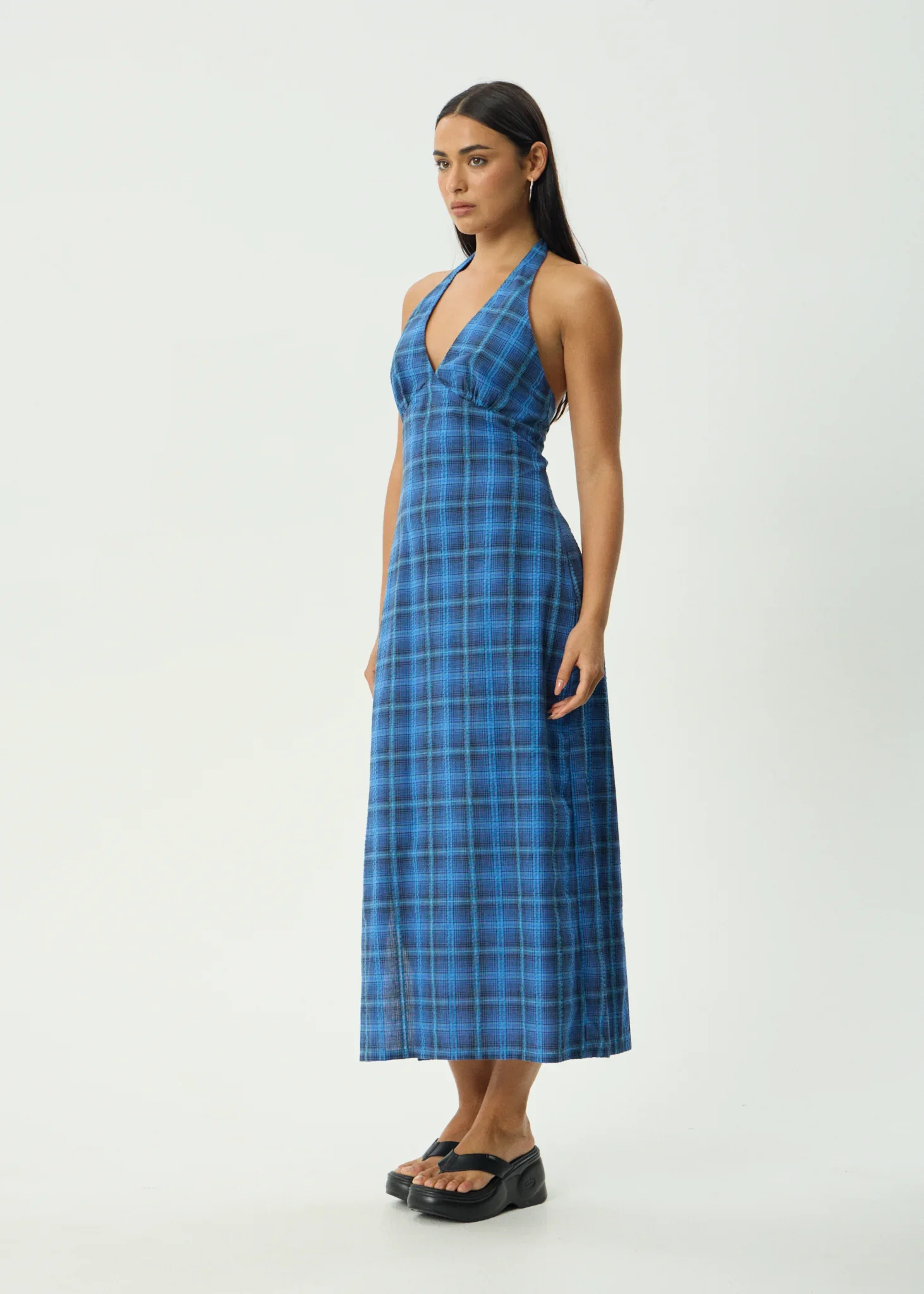 AFENDS Womens Camden - Seersucker Maxi Dress - Marina Check - Image 4