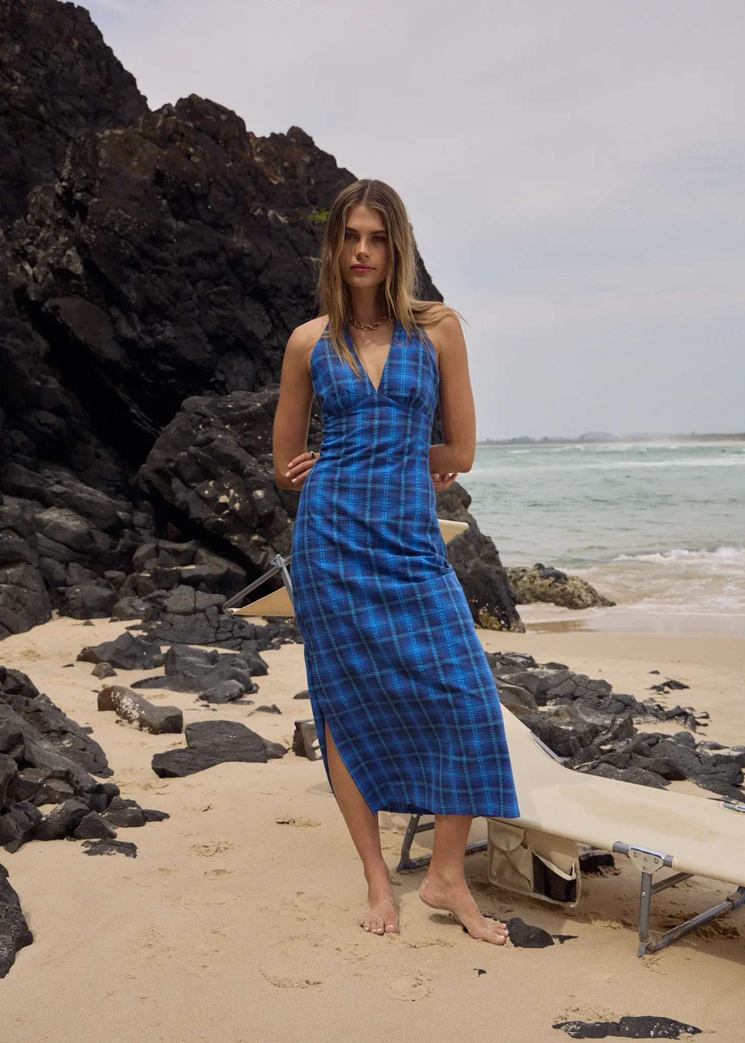 AFENDS Womens Camden - Seersucker Maxi Dress - Marina Check - Image 6