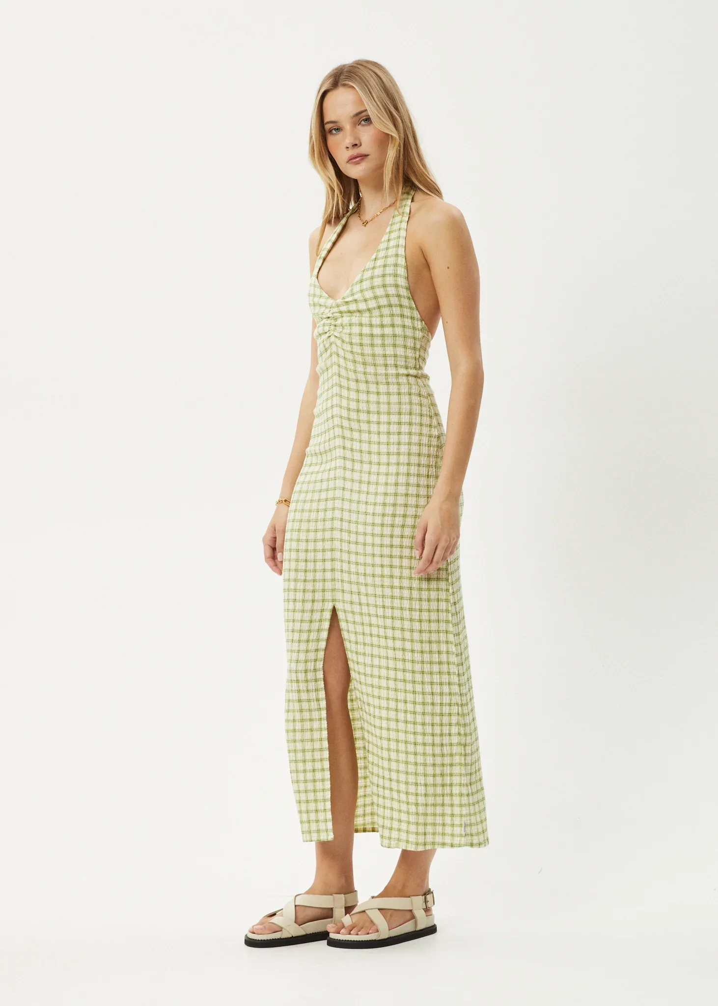 AFENDS Womens Darcy - Check Maxi Dress - Lemongrass Check - Image 4
