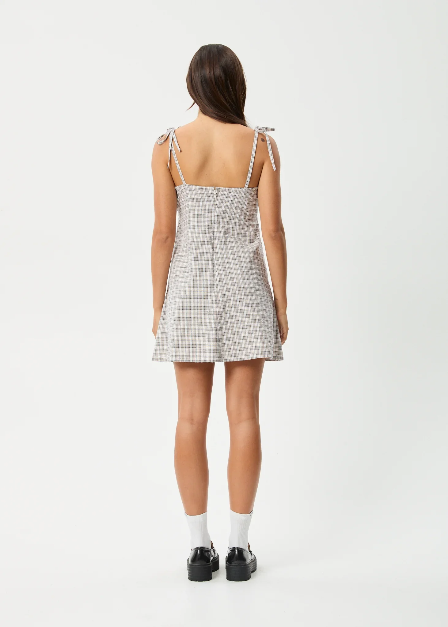 AFENDS Womens Drew - Seersucker Mini Dress - Taupe Check - Image 6
