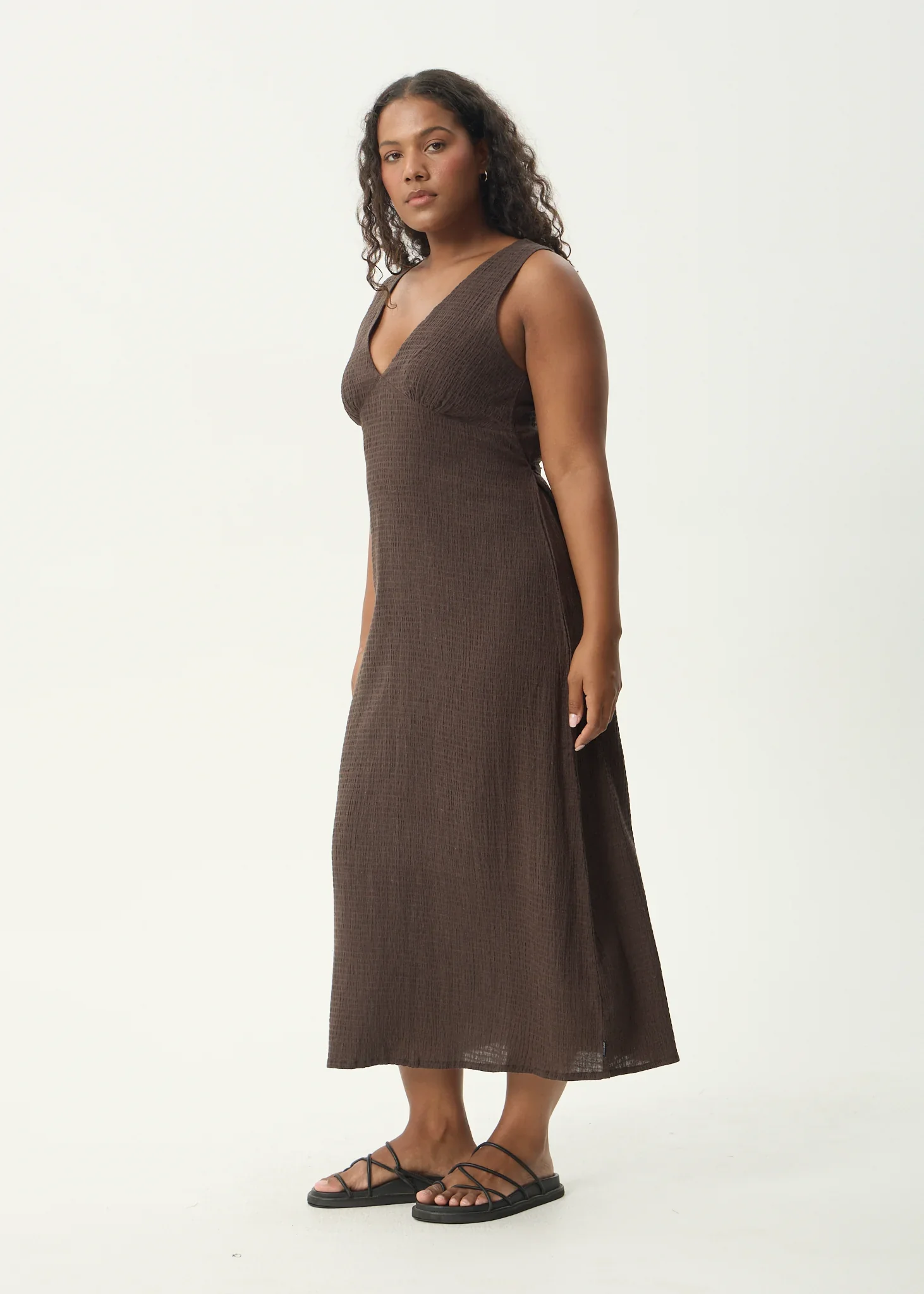 AFENDS Womens Focus Seersucker Maxi Dress in Coffee - Image 12