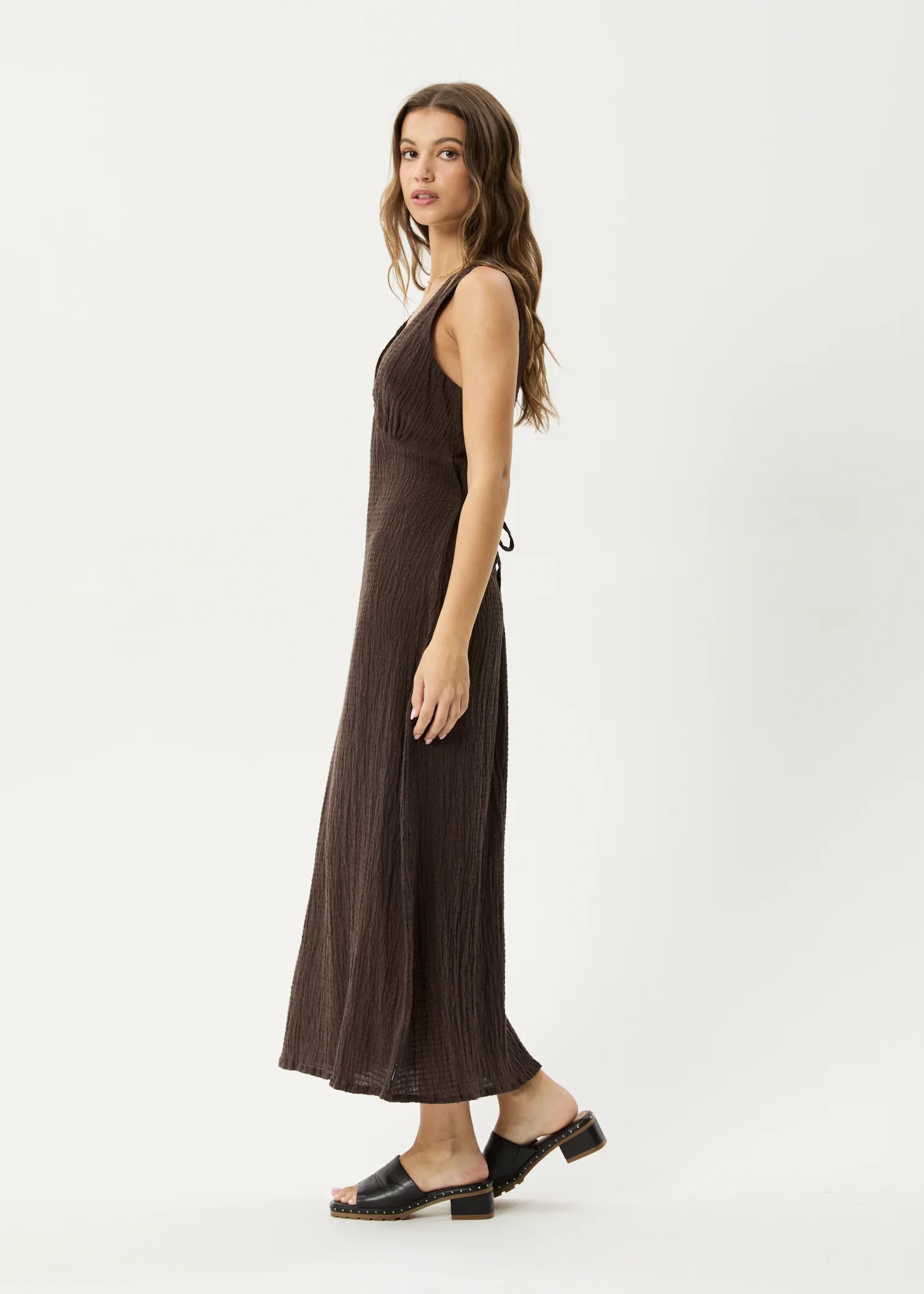 AFENDS Womens Focus Seersucker Maxi Dress in Coffee - Image 13