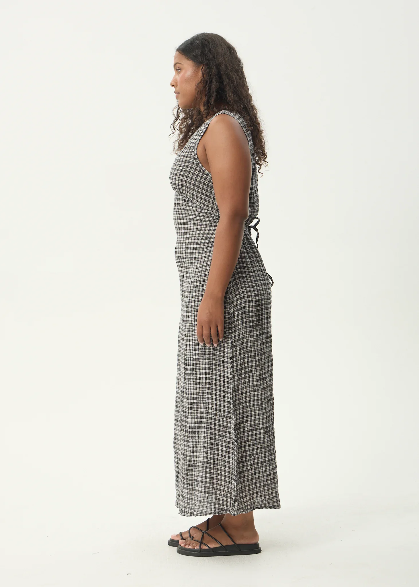 AFENDS Womens Asta Seersucker Maxi Dress in Steel Check - Image 11
