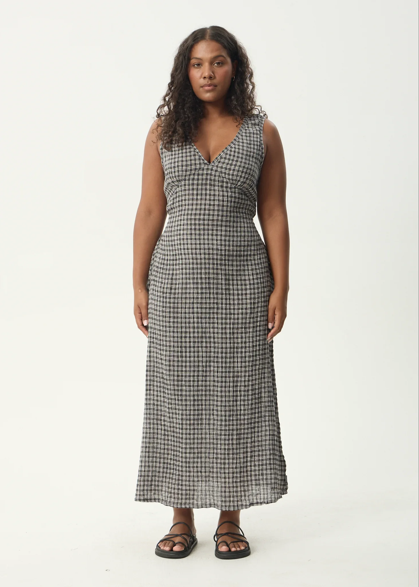 AFENDS Womens Asta Seersucker Maxi Dress in Steel Check - Image 3