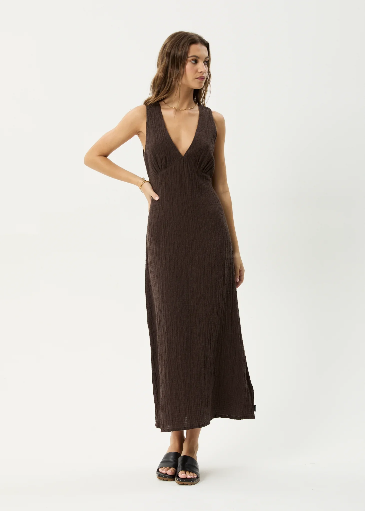 AFENDS Womens Focus Seersucker Maxi Dress in Coffee - Image 7