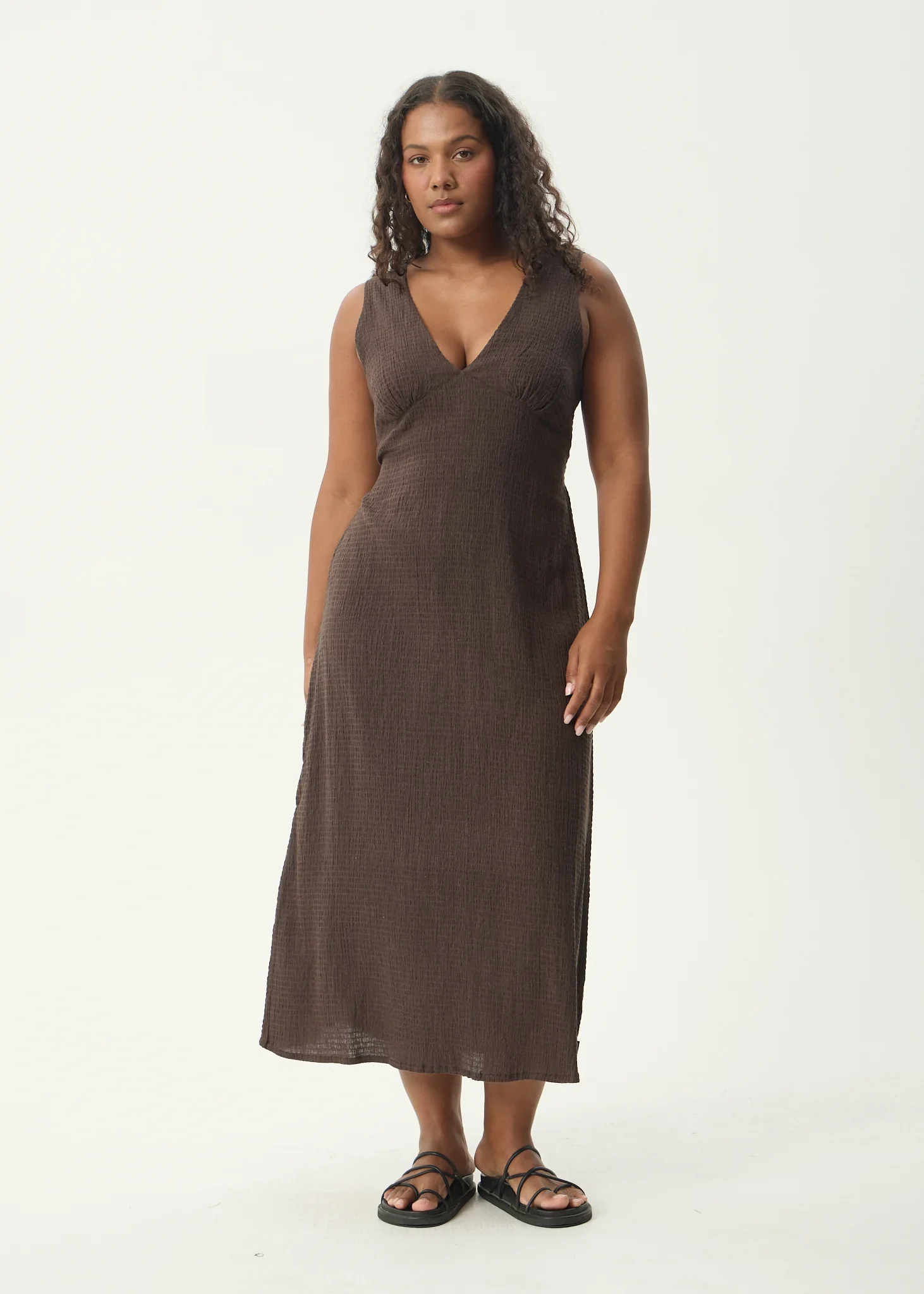 AFENDS Womens Focus Seersucker Maxi Dress in Coffee - Image 9