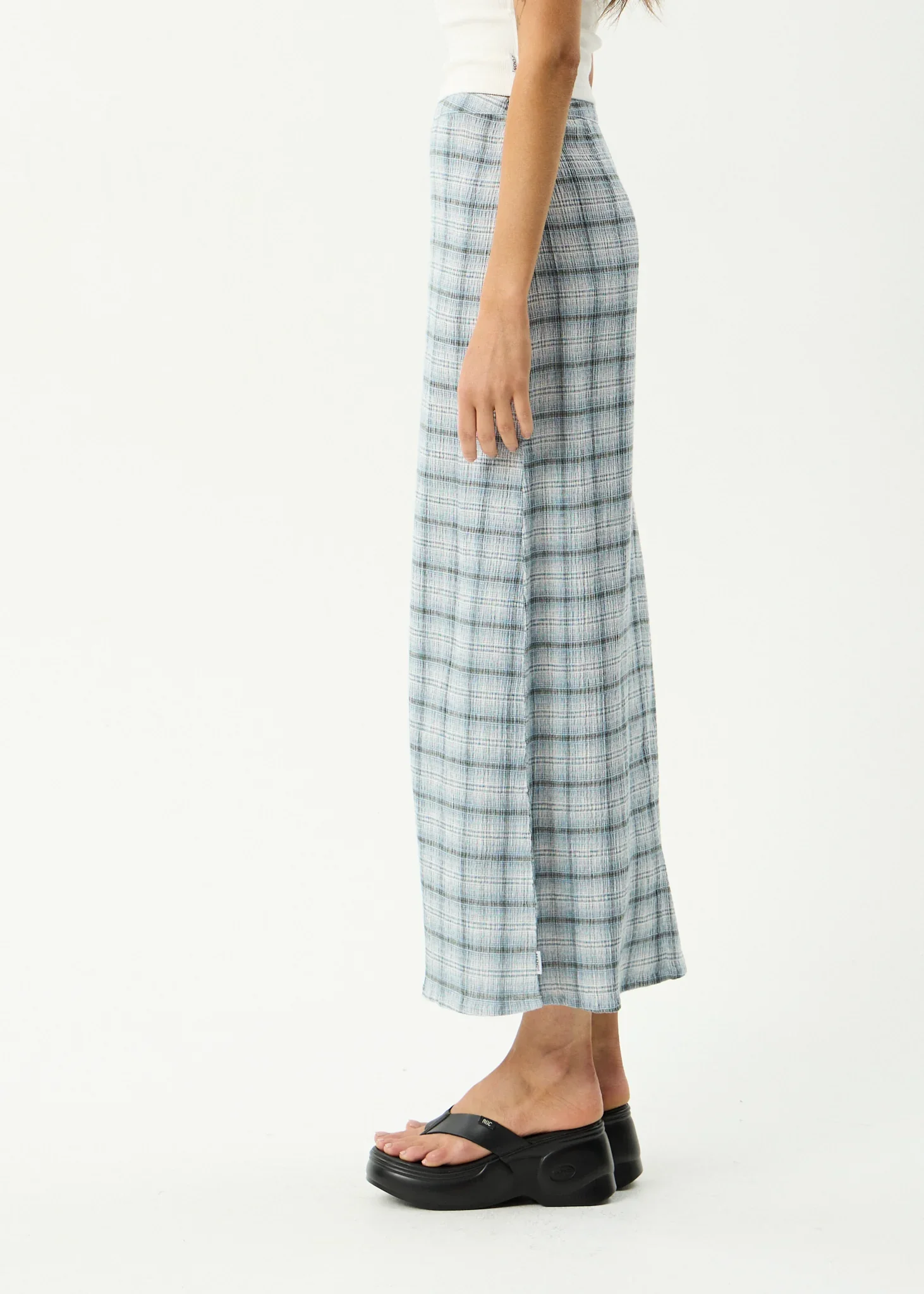 AFENDS Womens Lagoon Seersucker Maxi Skirt in Overcast Check - Image 5
