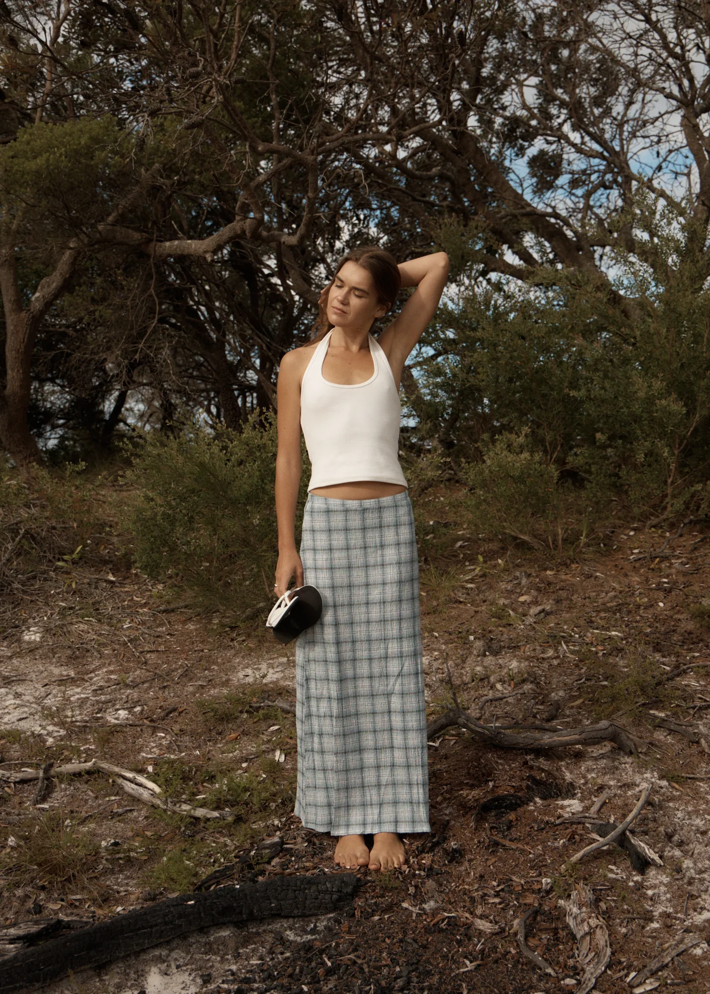 AFENDS Womens Lagoon Seersucker Maxi Skirt in Overcast Check - Image 6