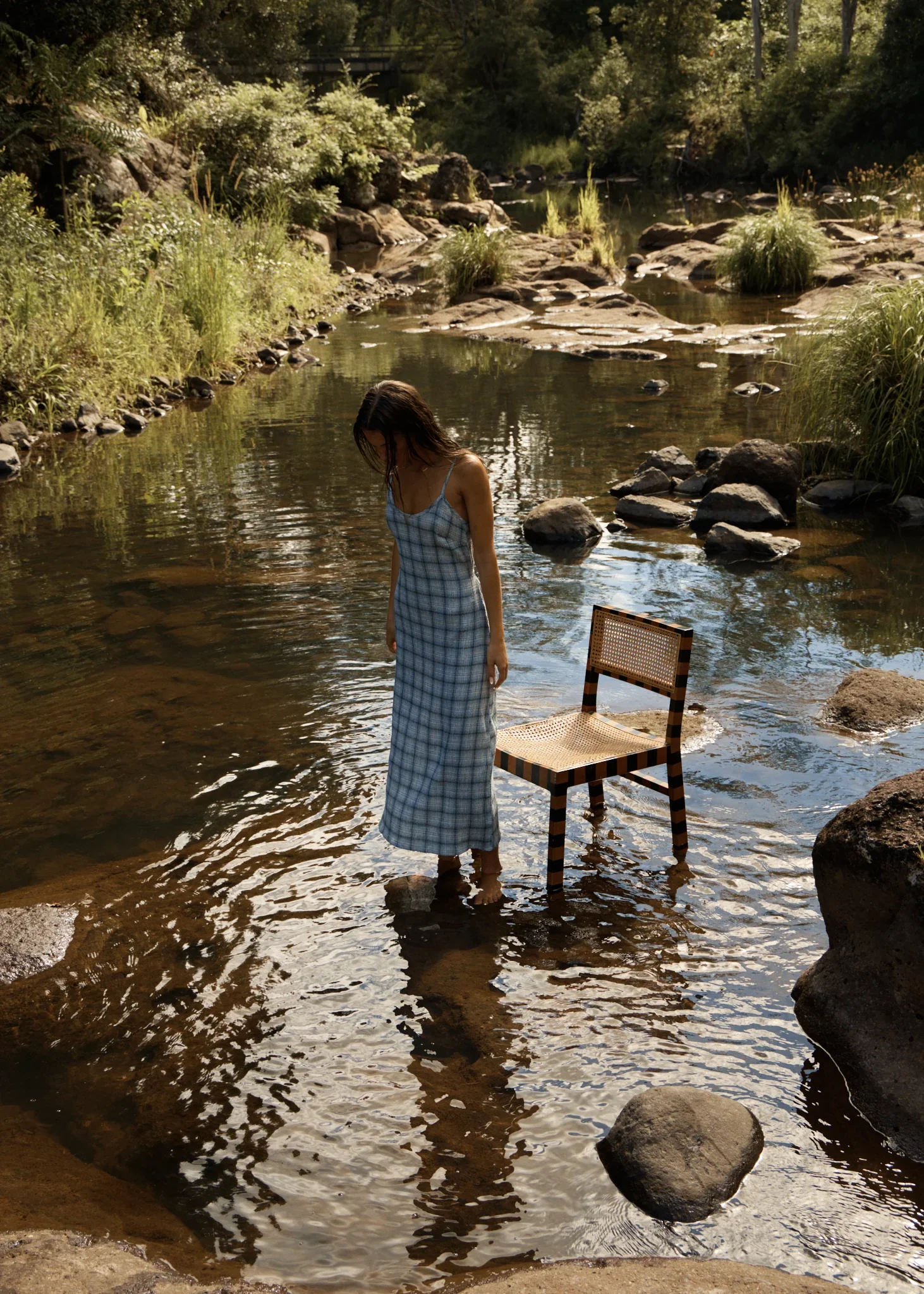 AFENDS Womens Lagoon Seersucker Midi Dress in Overcast Check - Image 10