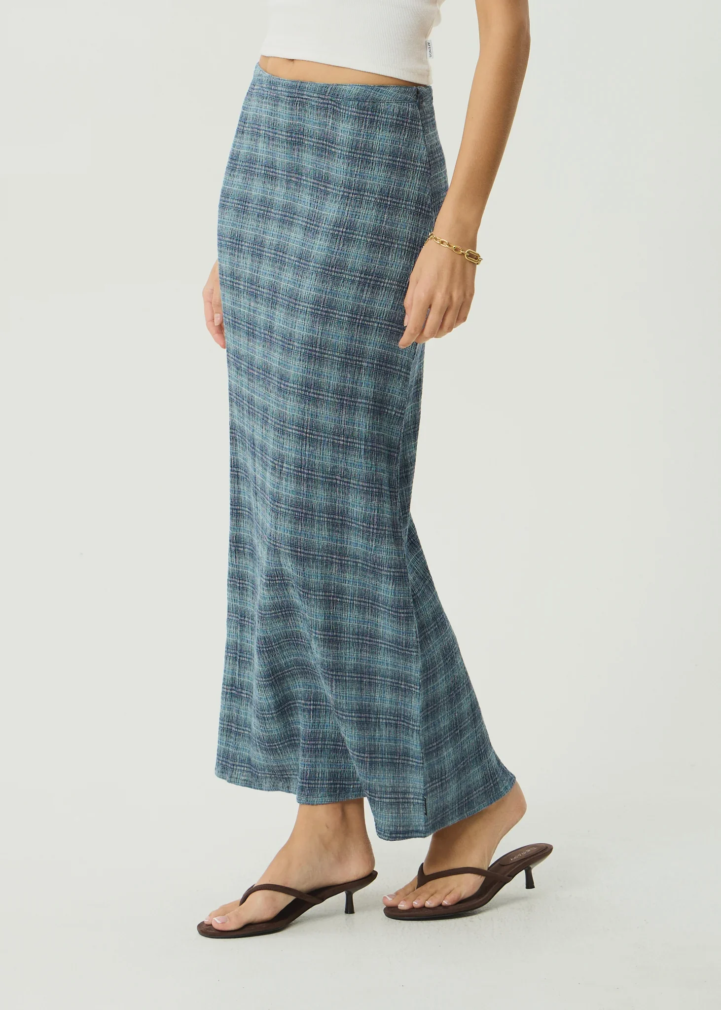 AFENDS Womens Position Seersucker Maxi Skirt in Navy Check