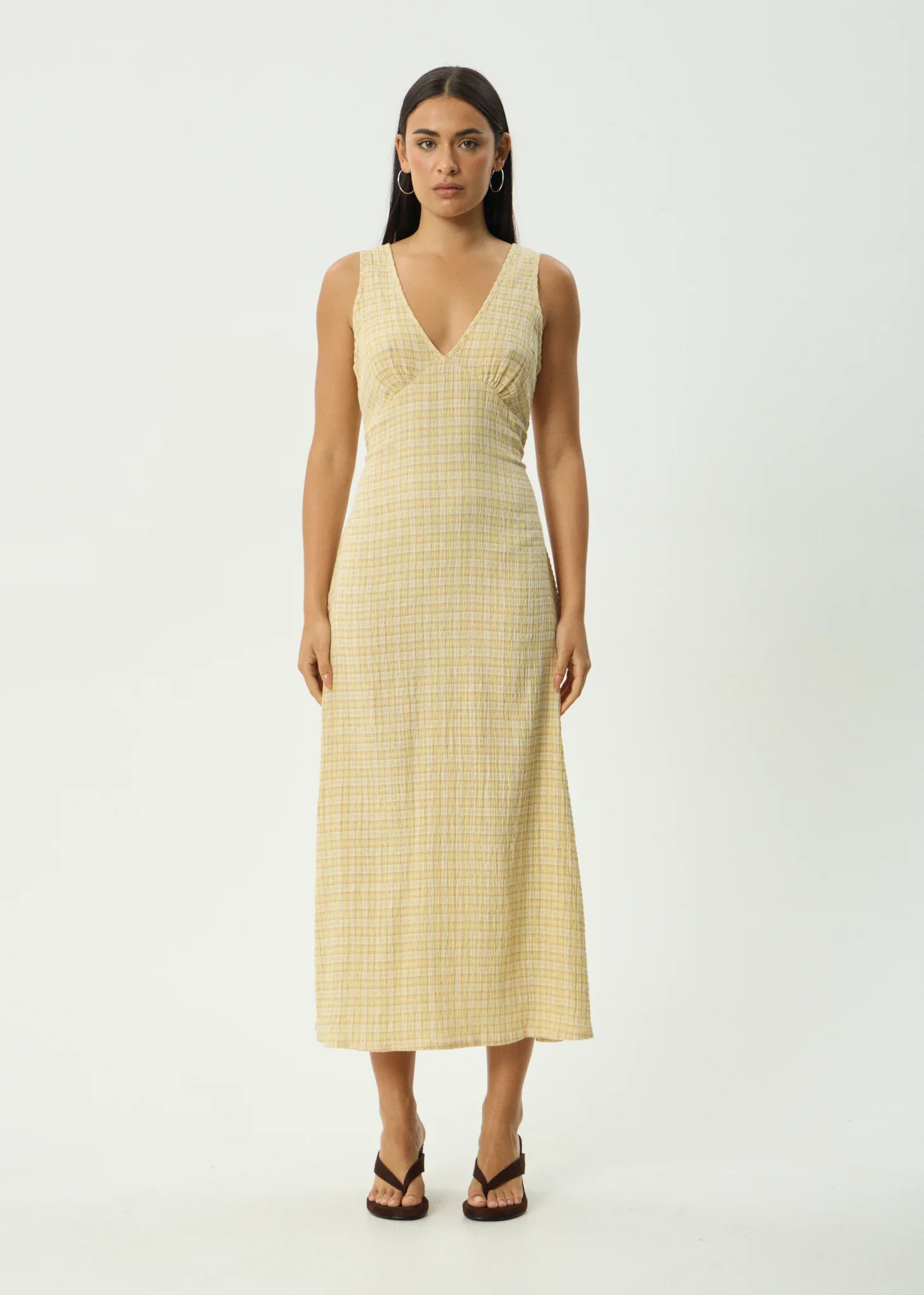 AFENDS Womens Sunday - Seersucker Check Maxi Dress - Lemon Check - Image 3