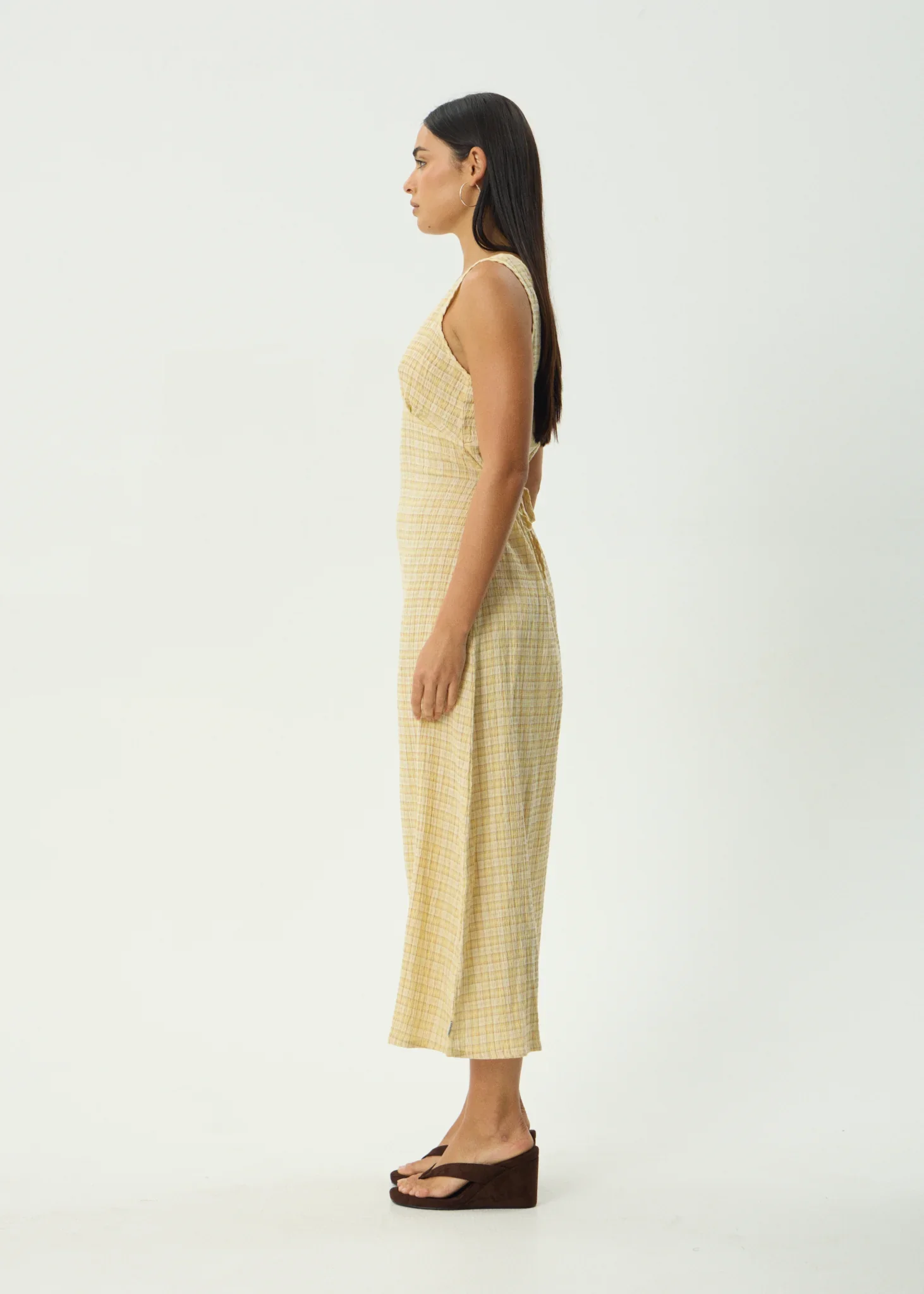 AFENDS Womens Sunday - Seersucker Check Maxi Dress - Lemon Check - Image 5