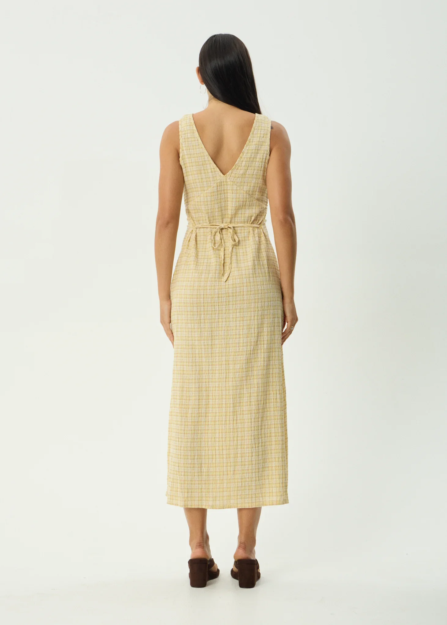 AFENDS Womens Sunday - Seersucker Check Maxi Dress - Lemon Check - Image 8