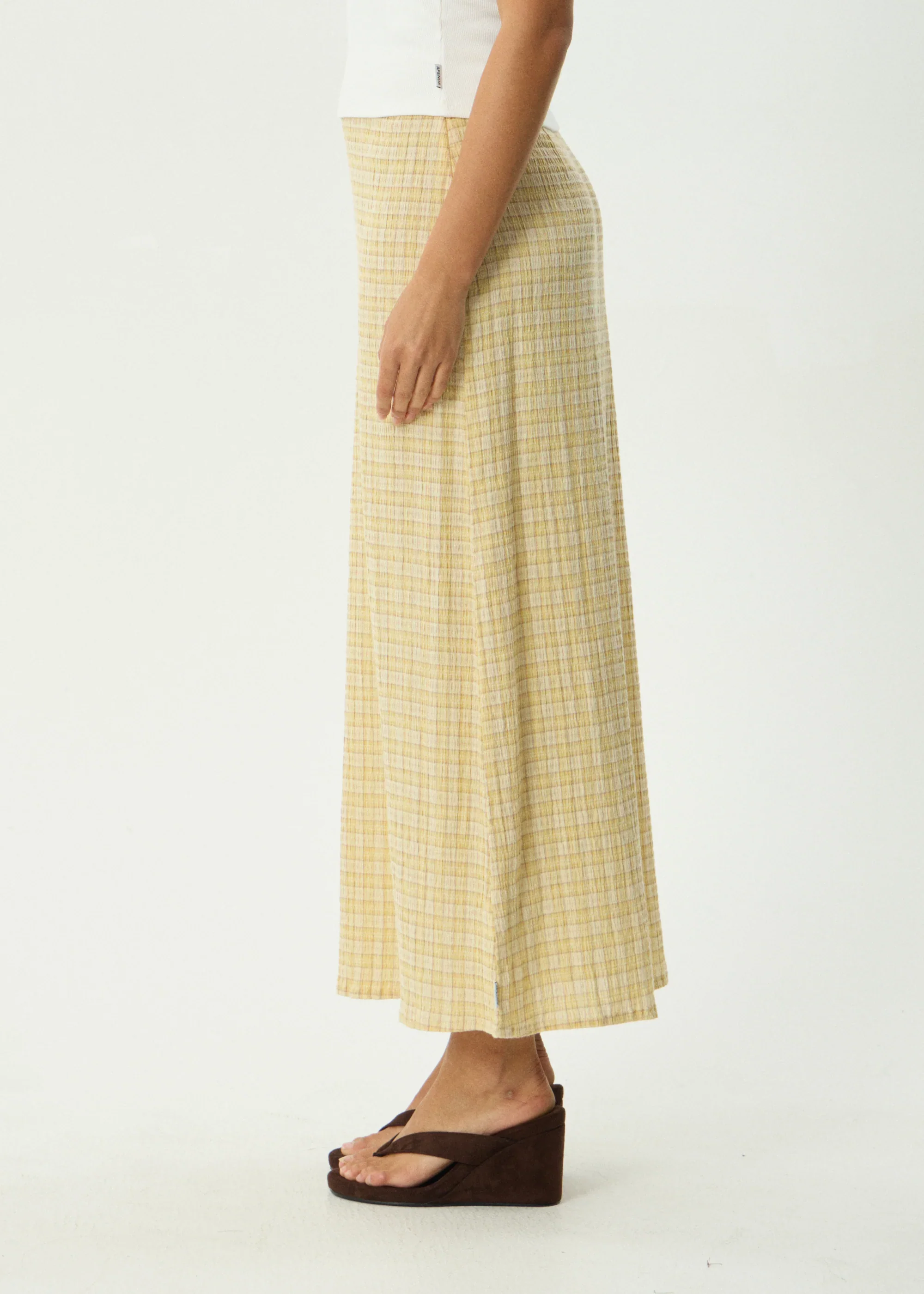 AFENDS Womens Sunday - Seersucker Maxi Skirt - Lemon Check - Image 5
