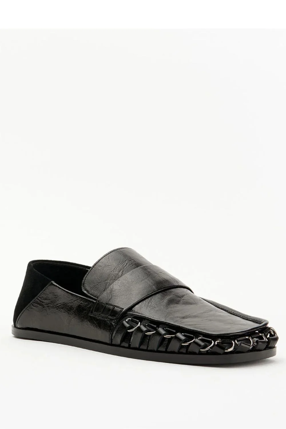 ALIAS MAE Womens Apostle Loafers in Black Oily Crinkle Leather