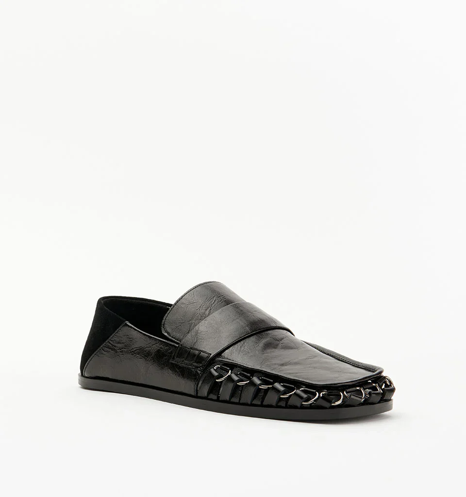 ALIAS MAE Womens Apostle Loafers in Black Oily Crinkle Leather - Image 4