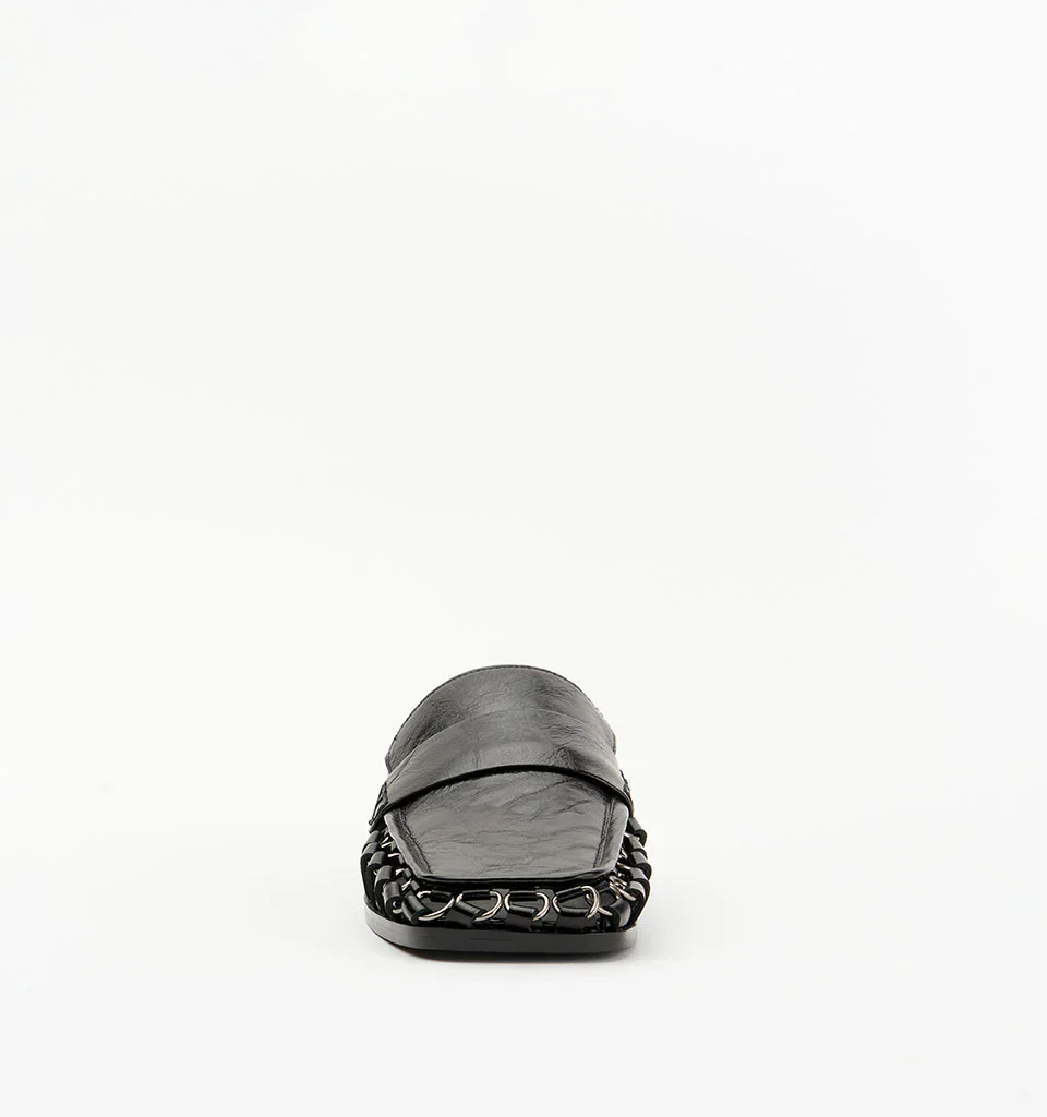 ALIAS MAE Womens Apostle Loafers in Black Oily Crinkle Leather - Image 6