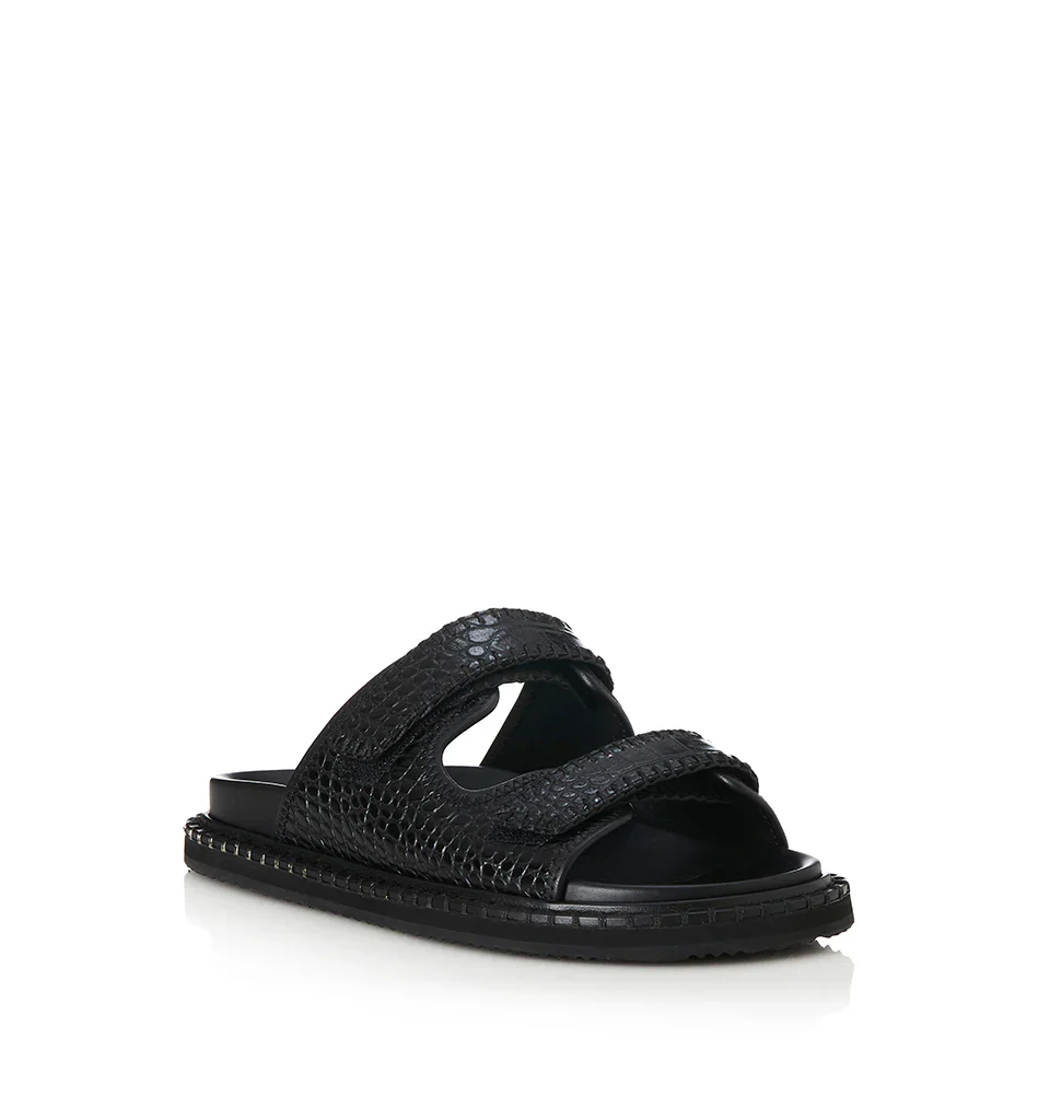 ALIAS MAE Womens Paros Leather Sandals - Black Croc - Image 5