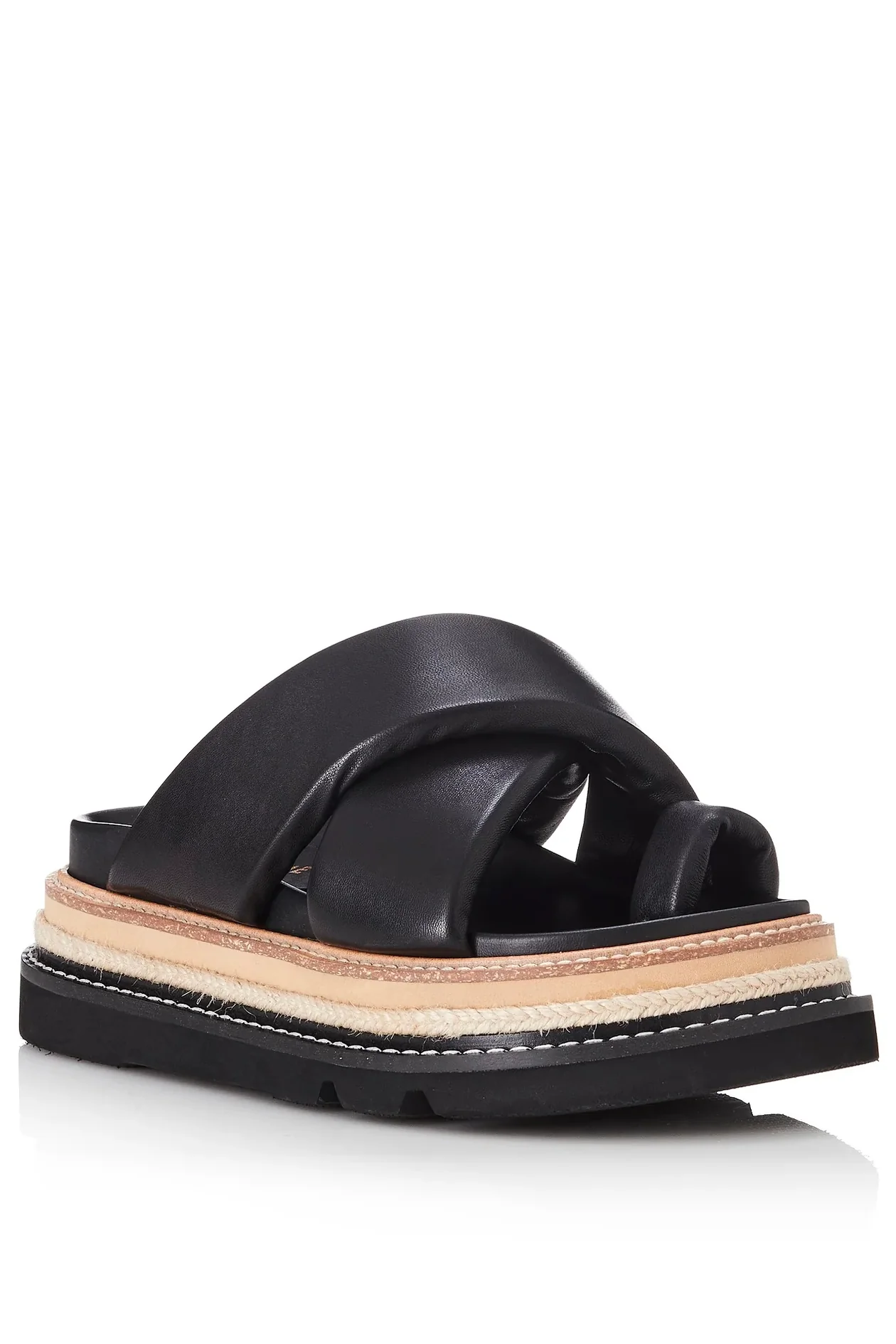 ALIAS MAE Womens Venga Black Leather Slides